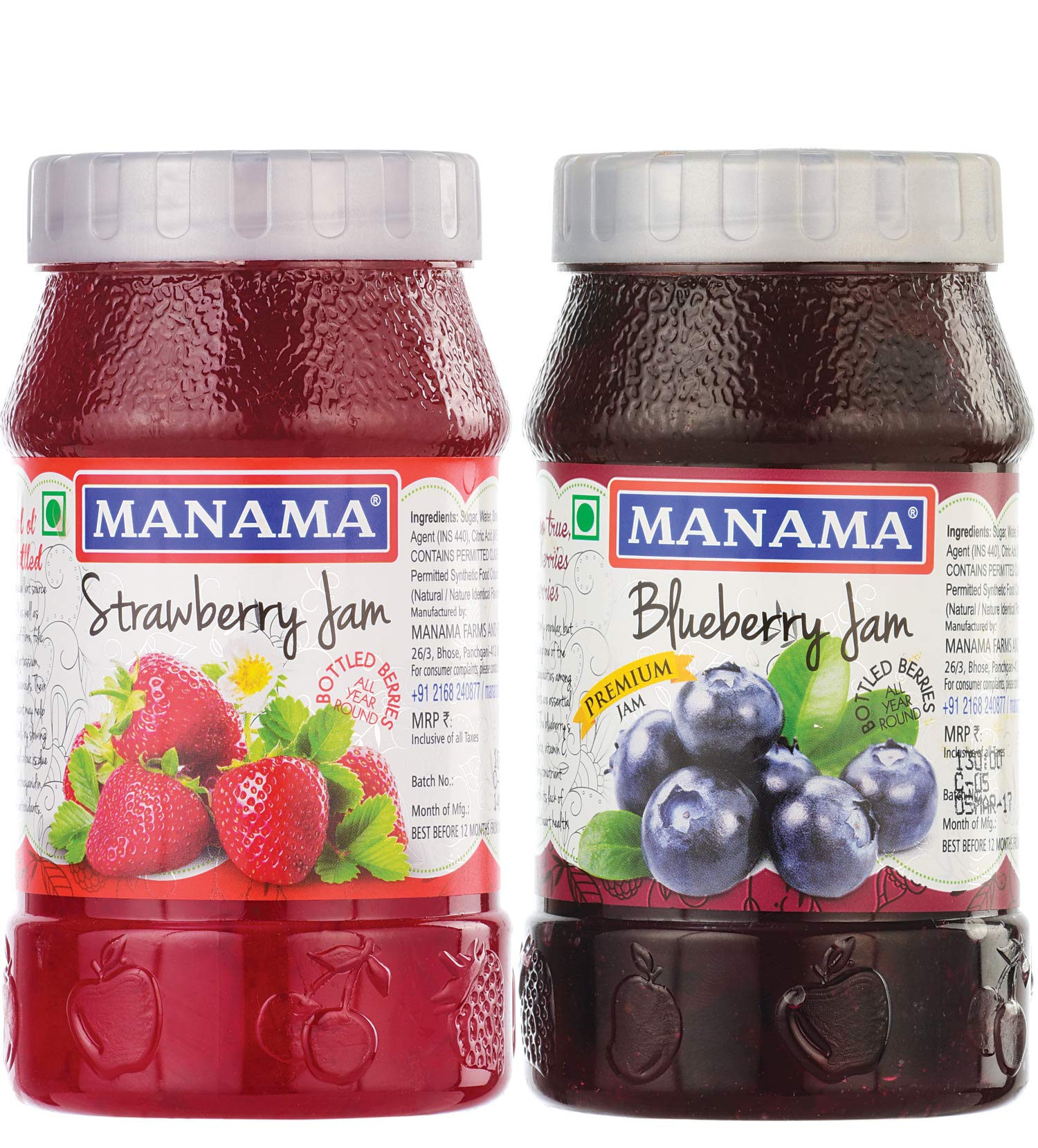 Manama Strawberry Fruit Jam and Blueberry Fruit Jam, 500GMS Each, Pack of 2-image-28