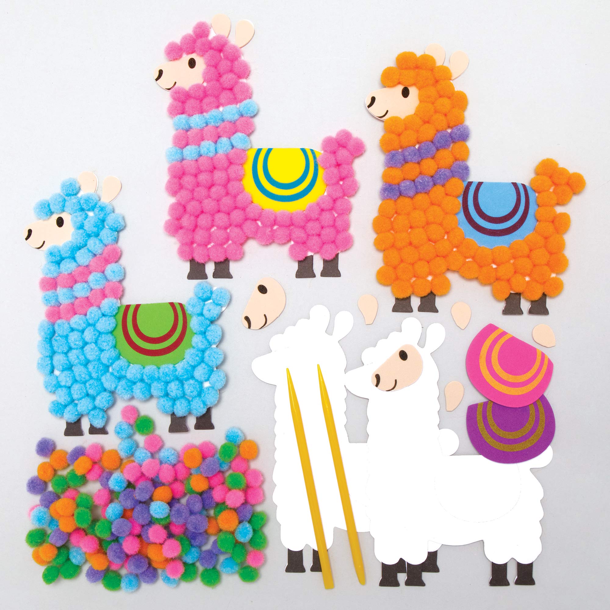 Baker Ross AX741 Llama Pom Pom Kits - Pack of 5, Creative Art and Craft Supplies for Kids to Make, Decorate and Display