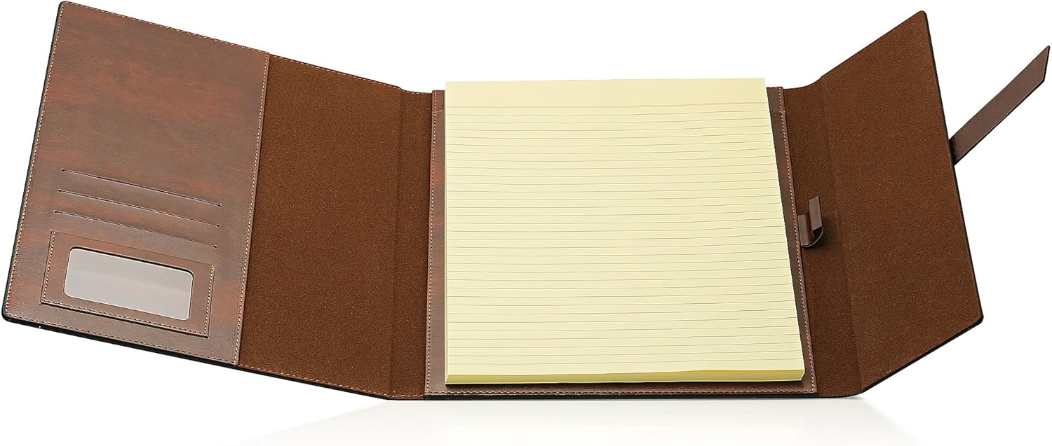 GALLAWAY LEATHER Padfolio Portfolio Folder – Slim Portfolio Folio Organizer Holder for Letter Legal A4 Note Pads Notebooks for Men Women Refillable Business Leather Portfolio Binder, Dark Chocolate