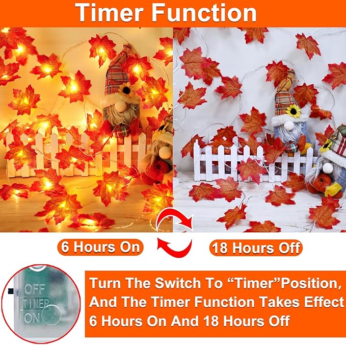 Timer&3 Pack-30Ft Fall Garland Halloween Fall Decorations for Home 60LED