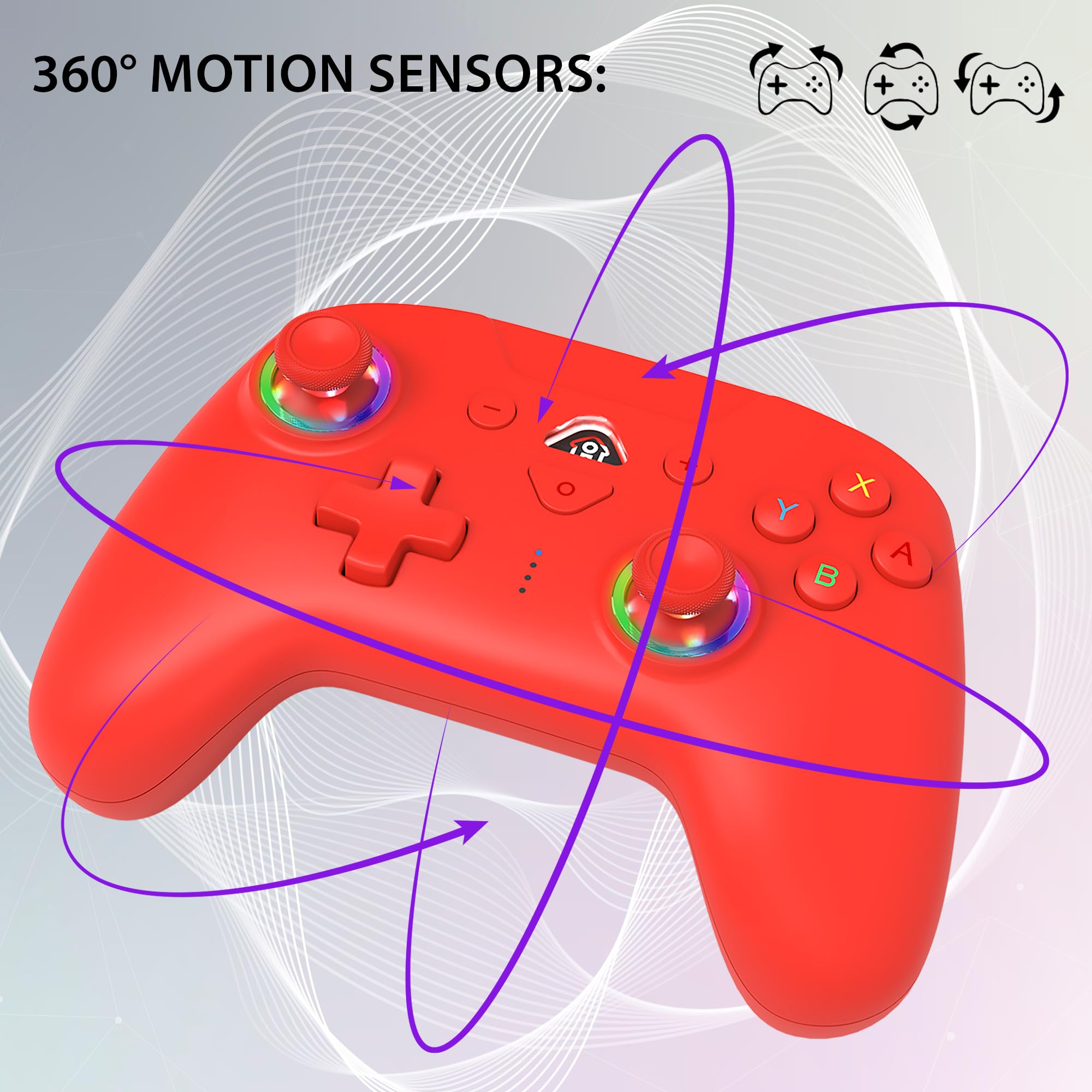 Subsonic - Manette sans Fil pour Switch 2 / Switch - Manette Rouge Bluetooth avec LED, Vibrations et Gyroscope - Rouge - 3