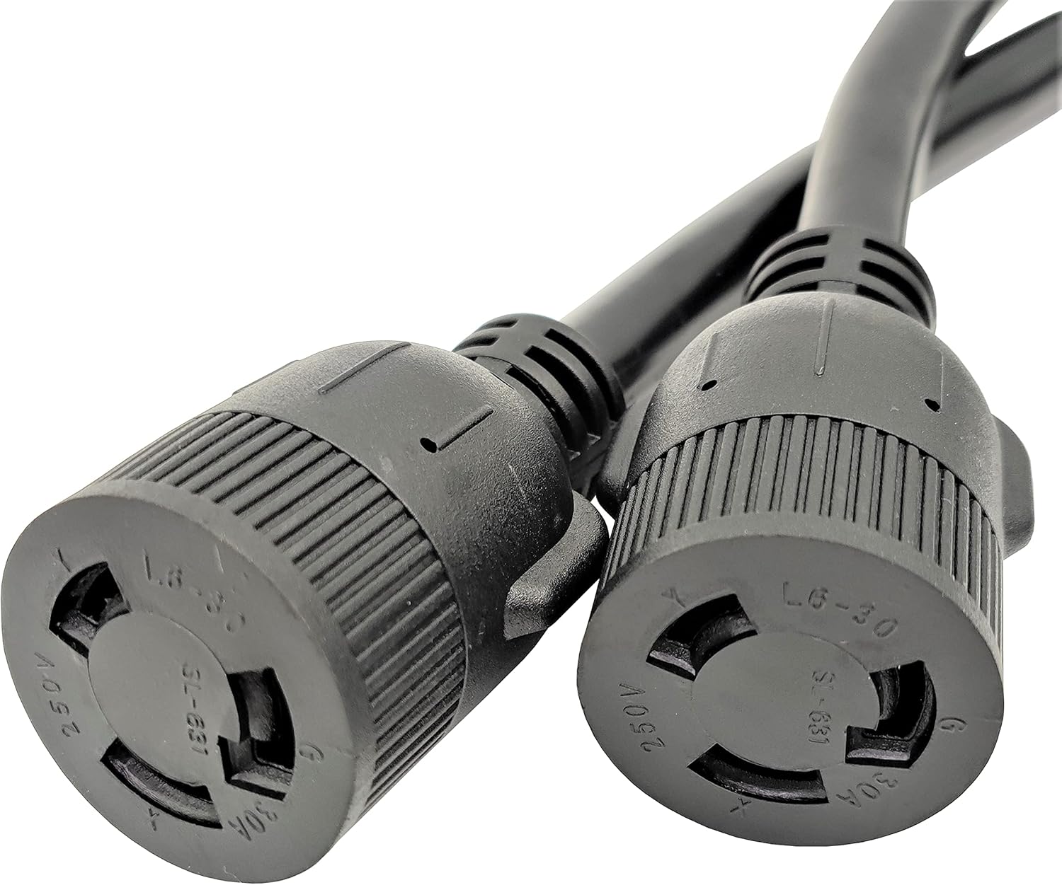 Parkworld 60523 NEMA 14-50P to L6-30R Dual Socket Splitter Cord, RV 50 AMP 4-Prong 14-50 Male Plug to NEMA (2) L6-30 Female Twist Lock Receptacle 250V 1.5FT