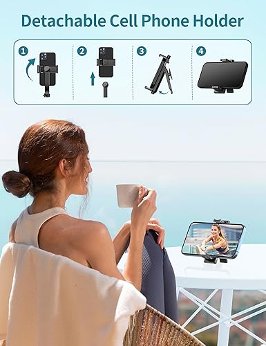 Miniatura 16 de Trípode para selfie stick de 42 pulgadas con luz de relleno, soporte extensible para teléfono todo en 1, trípode de viaje con control remoto Negro