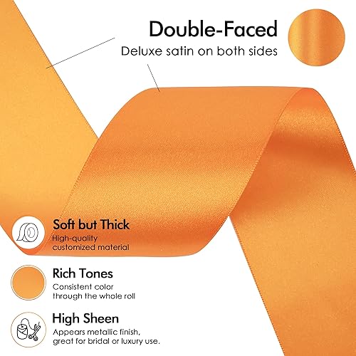 Vista 794 de MEEDEE Orange Satin Ribbon - 1.5 inch Double Faced Satin Ribbon, 50 Yards - Neon Tangerine - For Christmas, Thanksgiving, Halloween, Weddings