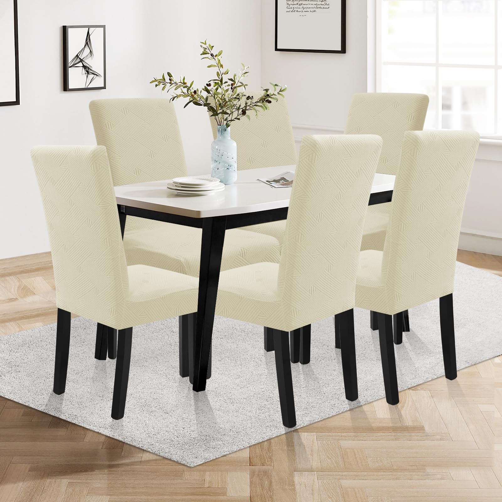 Ystyle Fundas Sillas De Comedor Pack 6, Fundas para Sillas Ajustables, Funda para Sillas Elástica, Cubre Funda Protectora Sillas Lavables para Banquetes Hogar Restaurante Hotel, Beige