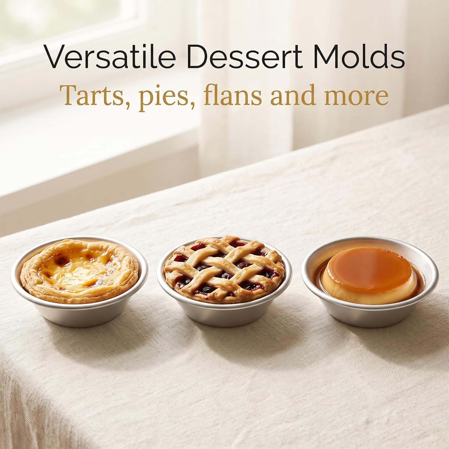 MANCHAP 60 Pack Aluminum Egg Tart Molds, 3 x 1 Inch, Mini Pie Tartlet Pans, Baking Cups for Dessert, Flan, Pudding