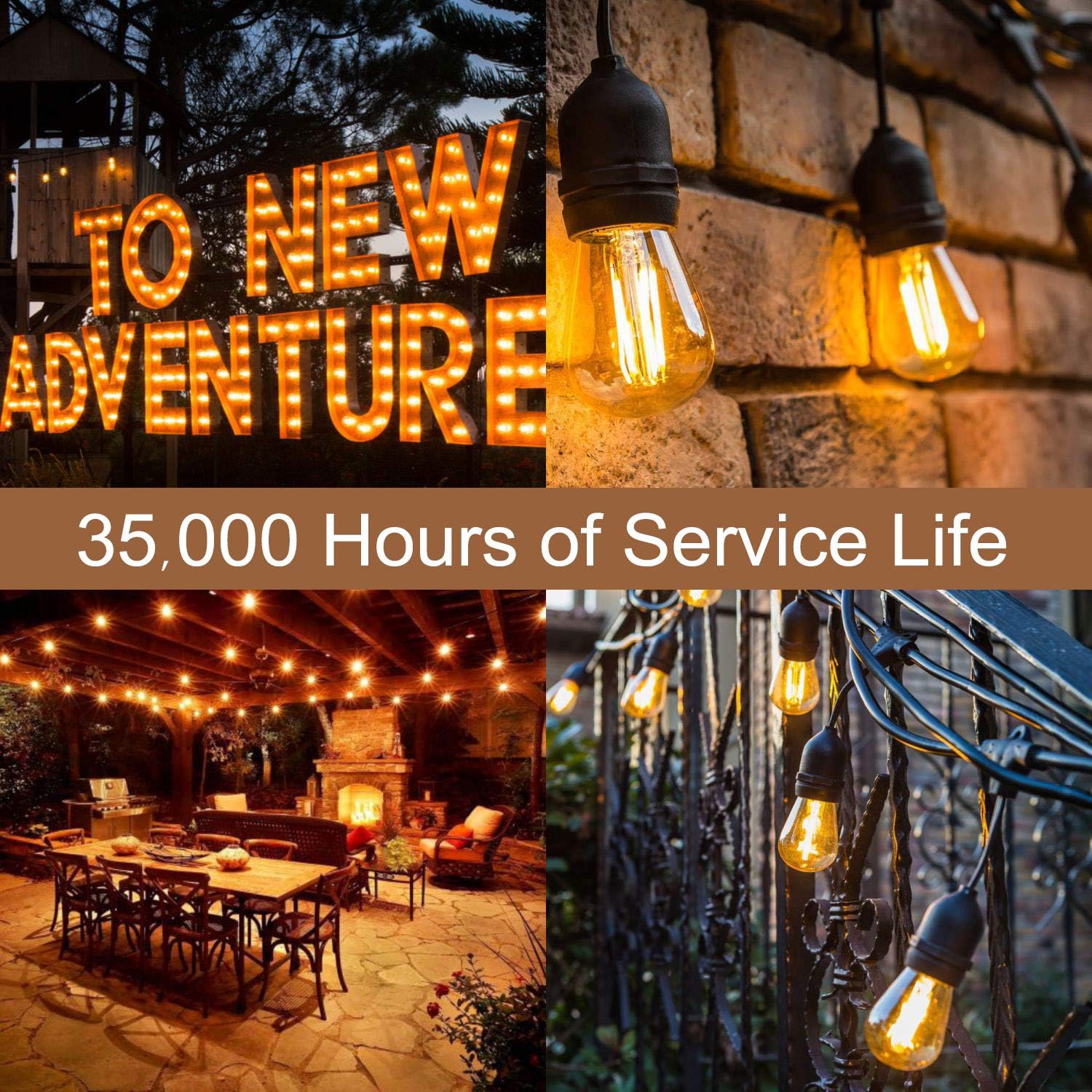 Hizashi 25 Pack S14 String Light Bulbs Replacement, Amber 2200K 11W S14 LED Bulbs for Outdoor String Lights, 1W Dimmable Shatterproof Waterproof, E26 Base Ediosn Bulbs, UL Listed