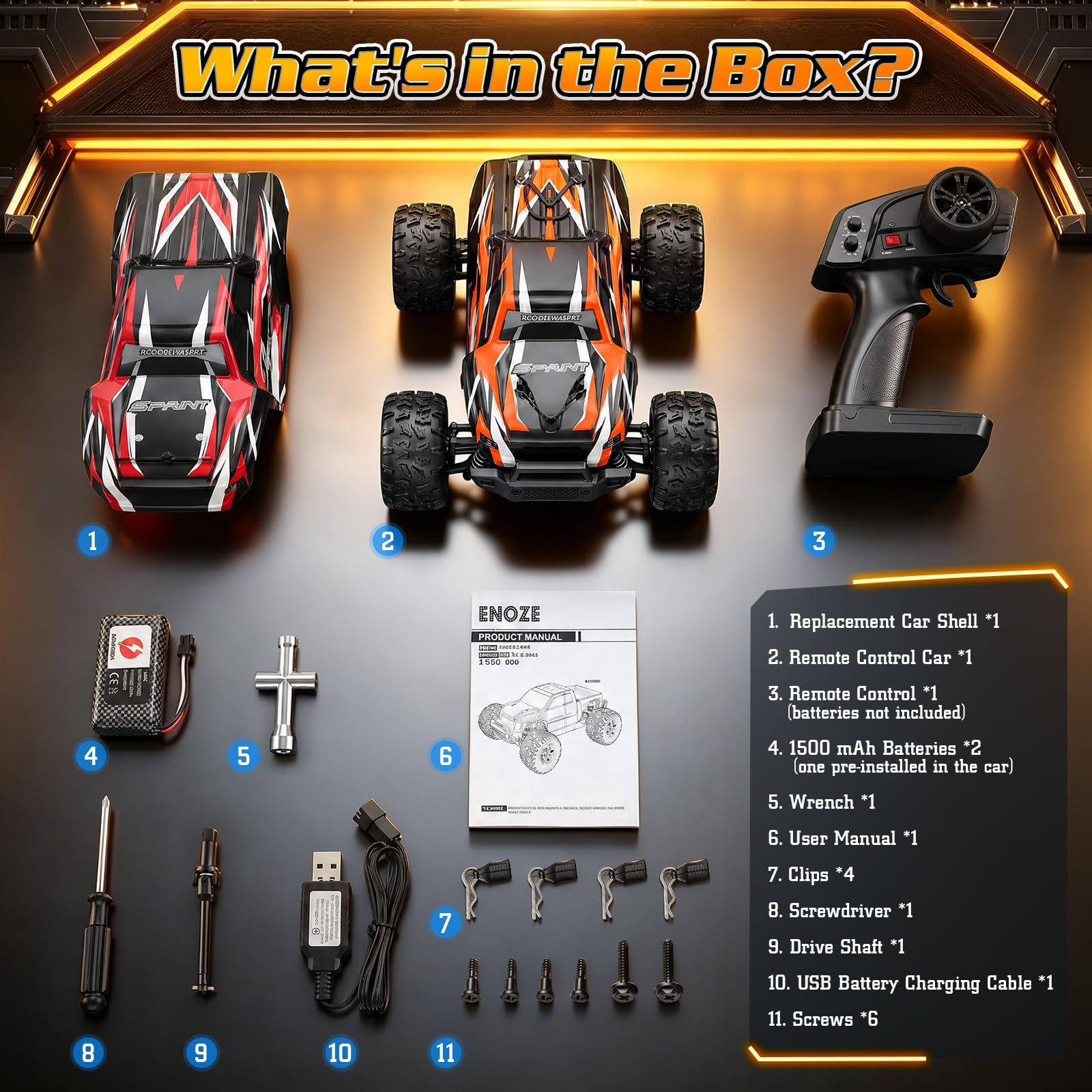 Ferngesteuertes Auto 1:18 All-Terrain RC Auto für Erwachsene & Jungen, 4WD Offroad RC Truck mit hoher Geschwindigkeit 40+ km/h, RC truck mit 2 wiederaufladbaren 1500-mAh-Akkus und 2 Karosserie