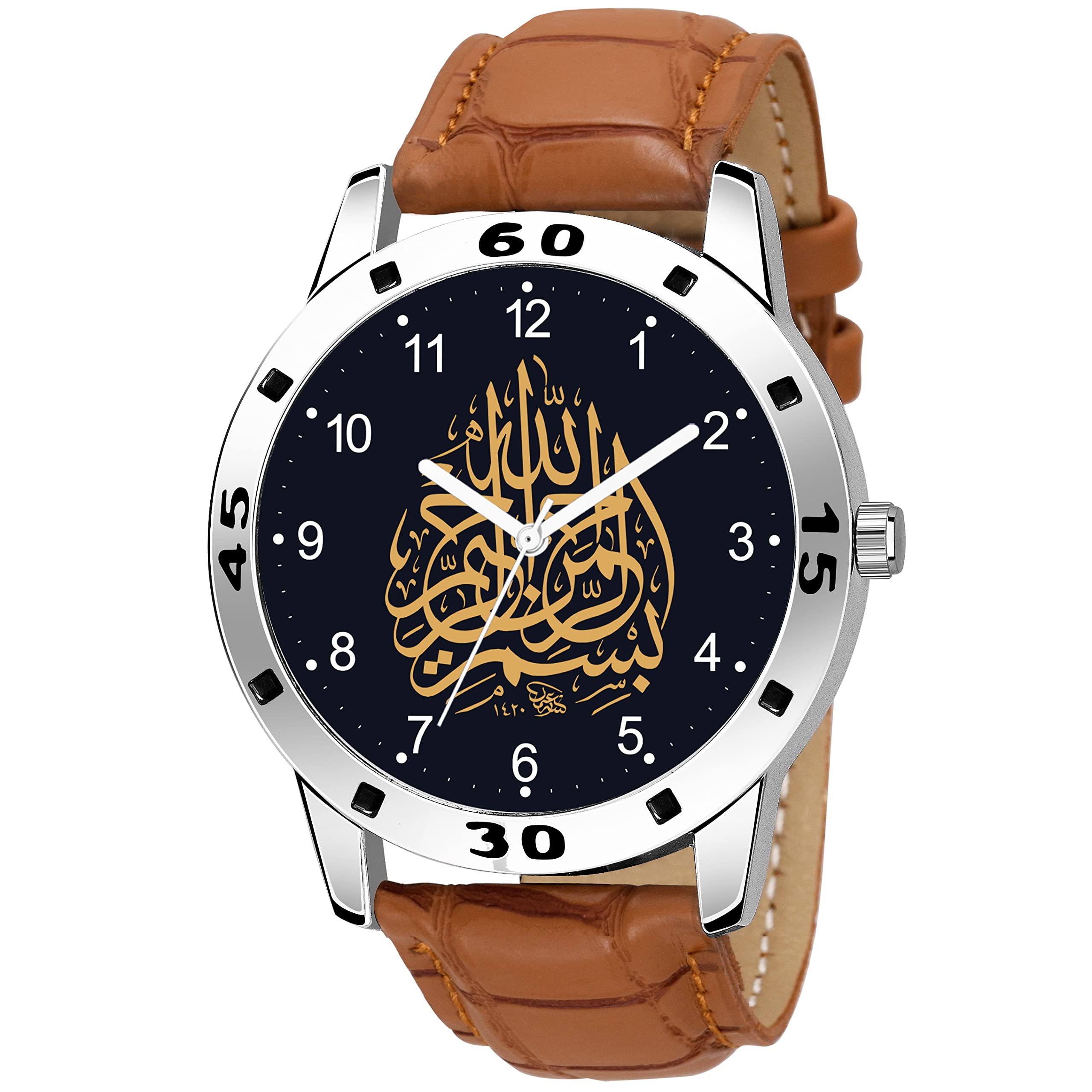 Talgo Analogue Islamic Bismillah Design Round Numeric Dial Latest Fashion Attractive Black Leather Strap Stylish Wrist Watch for Men and Boys, Pack of 1 - NUMAVOSLBRL (B0B1BBV4DW) Amazon Price History, Amazon Price Tracker