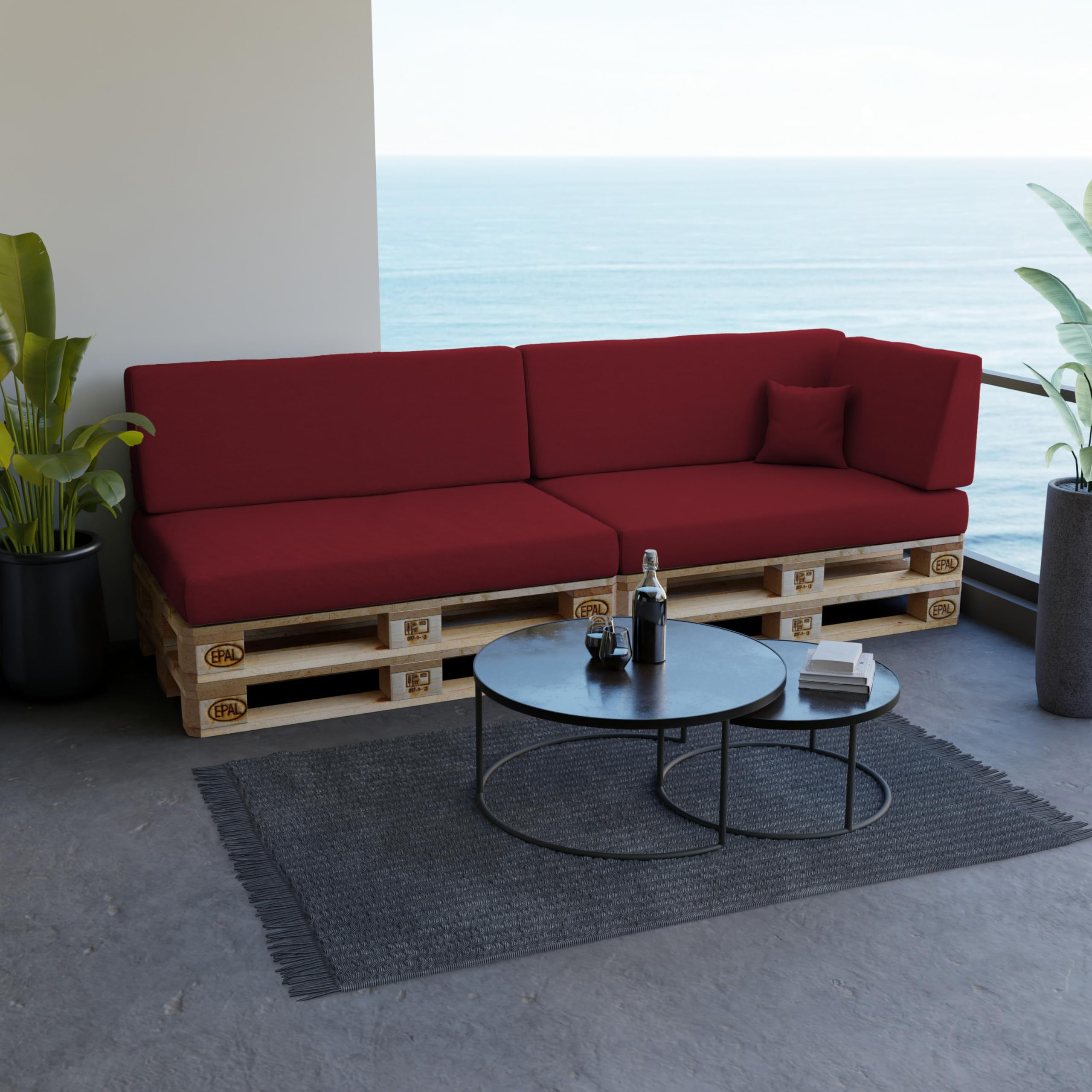 POKAR Euro Pallet Seating Set of 2: 1x seat cushion 120x80cm + 1x back cushion 120x40cm, cold foam, removable covers, Home Garden Furniture DIY, indoor outdoor pillow, without pallets, Beige — view 89