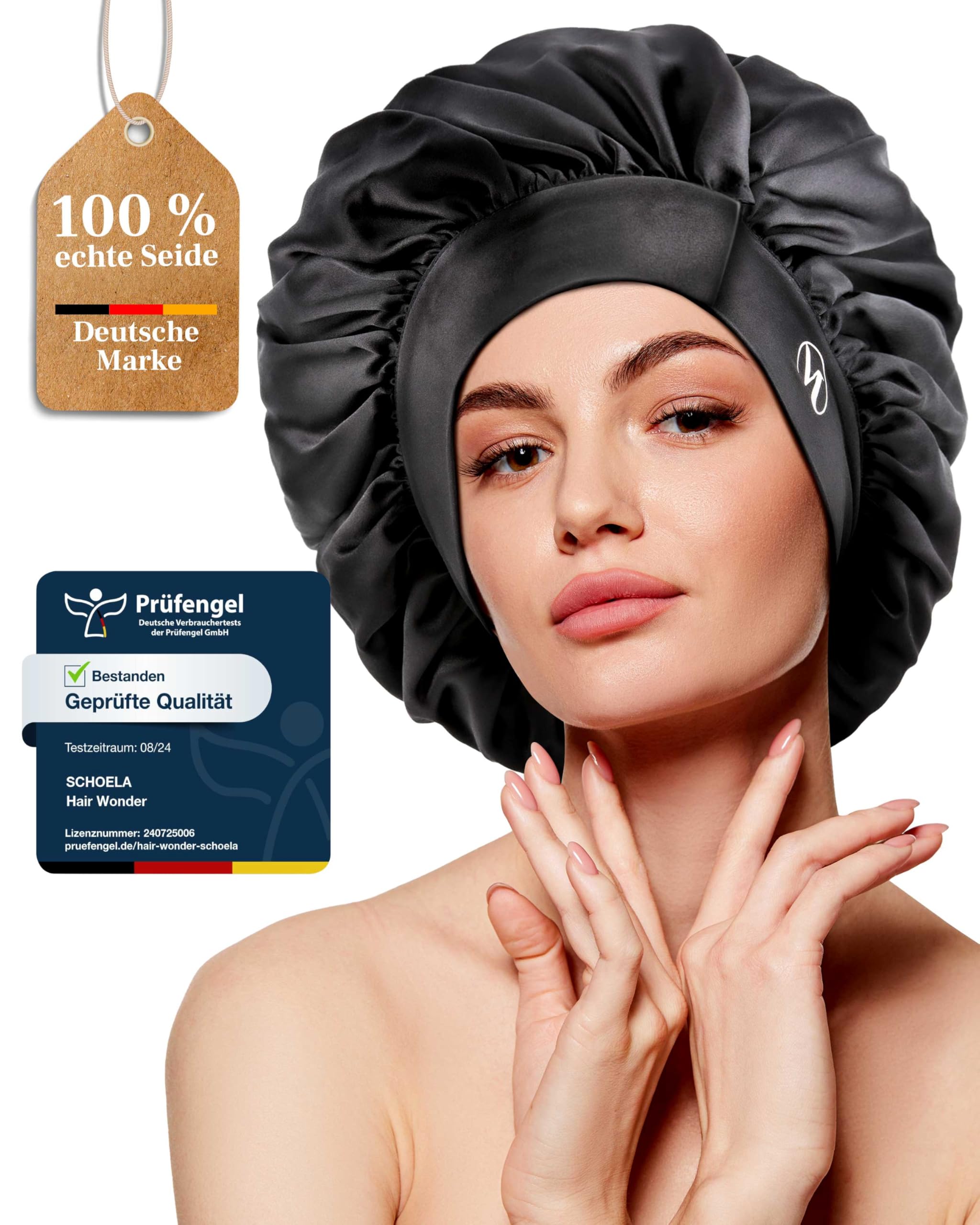 SCHOELA Hair Wonder - Echte Seidenhaube zum Schlafen für langes Haar & Locken - Maulbeerseide Haarhaube 100% zertifiziert nach OEKO-TEX® Standard 100