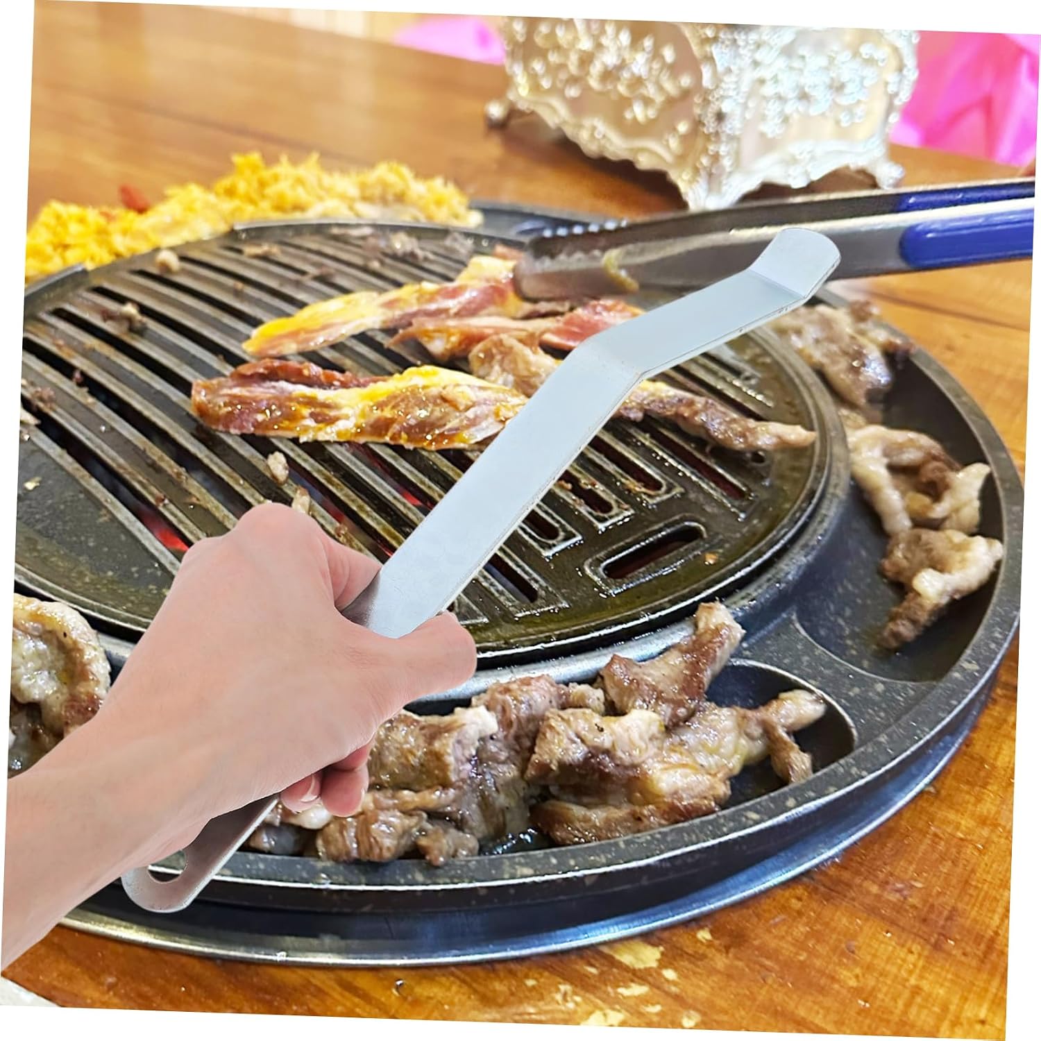 Xmas Bbq Grill Grate Lifting Hook Stainless Steel Silver for Picnics