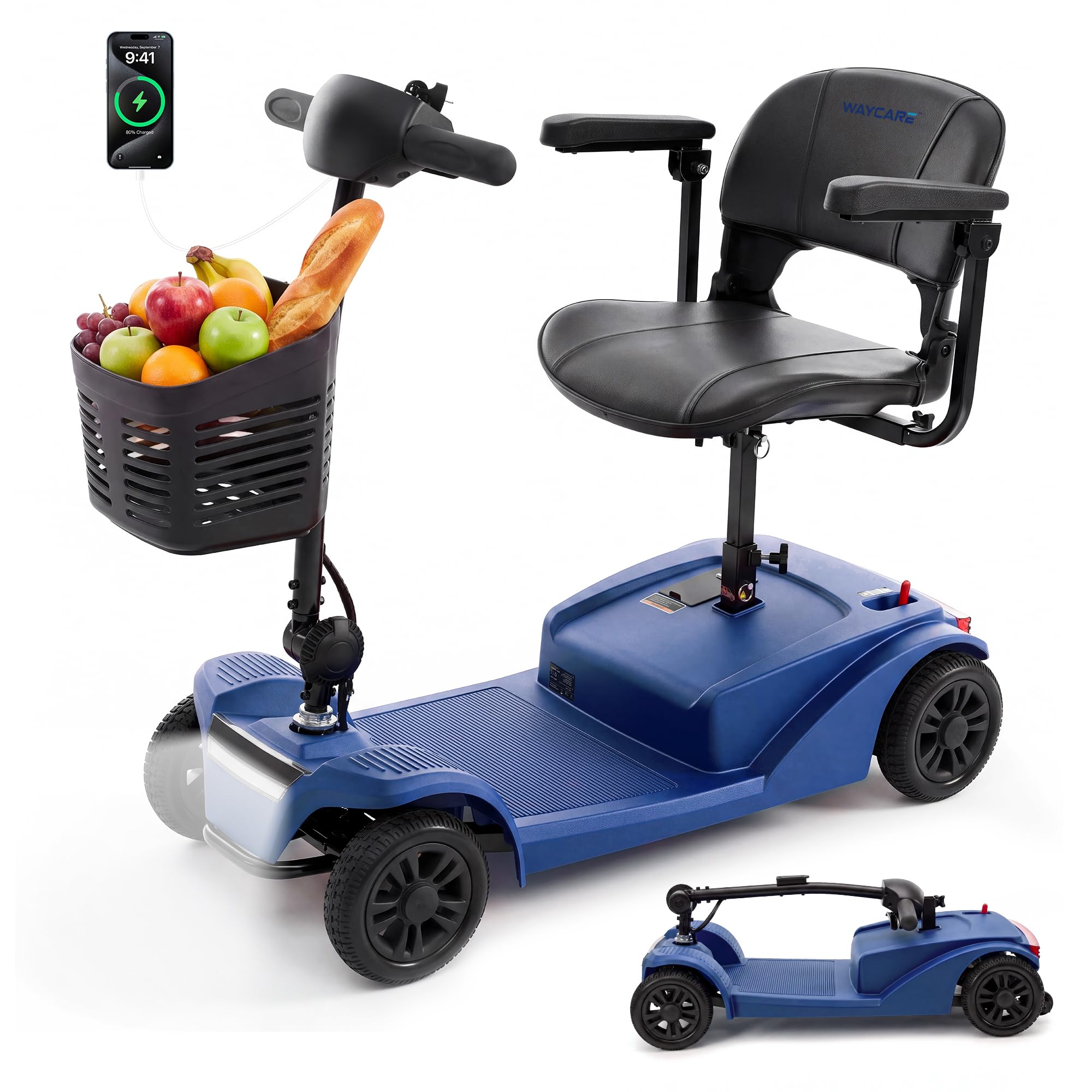 WAYCARE Mobility Scooter for Adults &amp; Seniors, 330 lb 15-20 Mile Range Blue