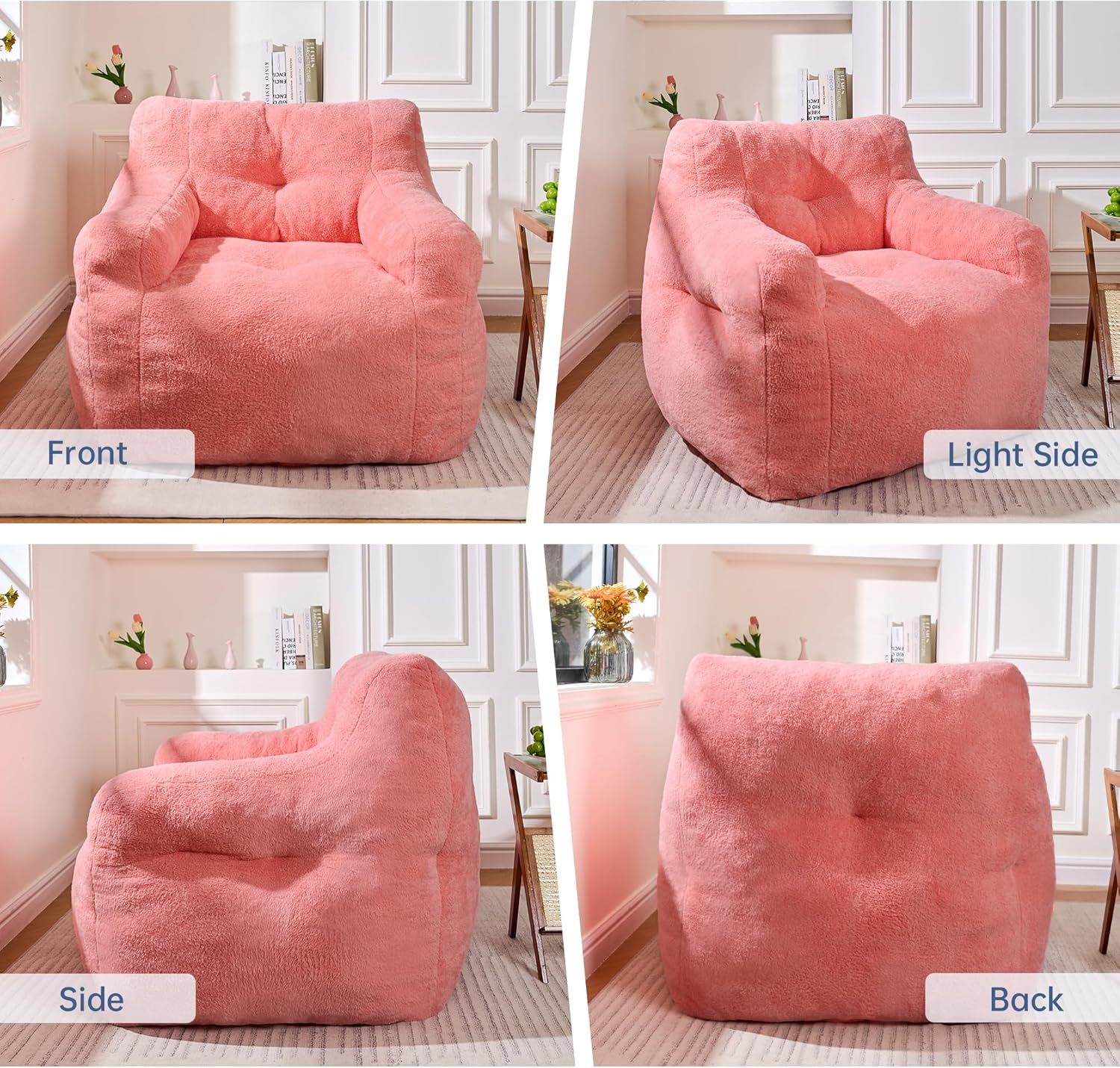 Cvortll 37" Bean Bag Chairs Large Bean Bag Couch for Adults Stuffed Sofa Chair Comfy Giant Bean Bag Chair - Plush Faux Fur Cover, for Reading, Playing or Relaxing (Pink)
