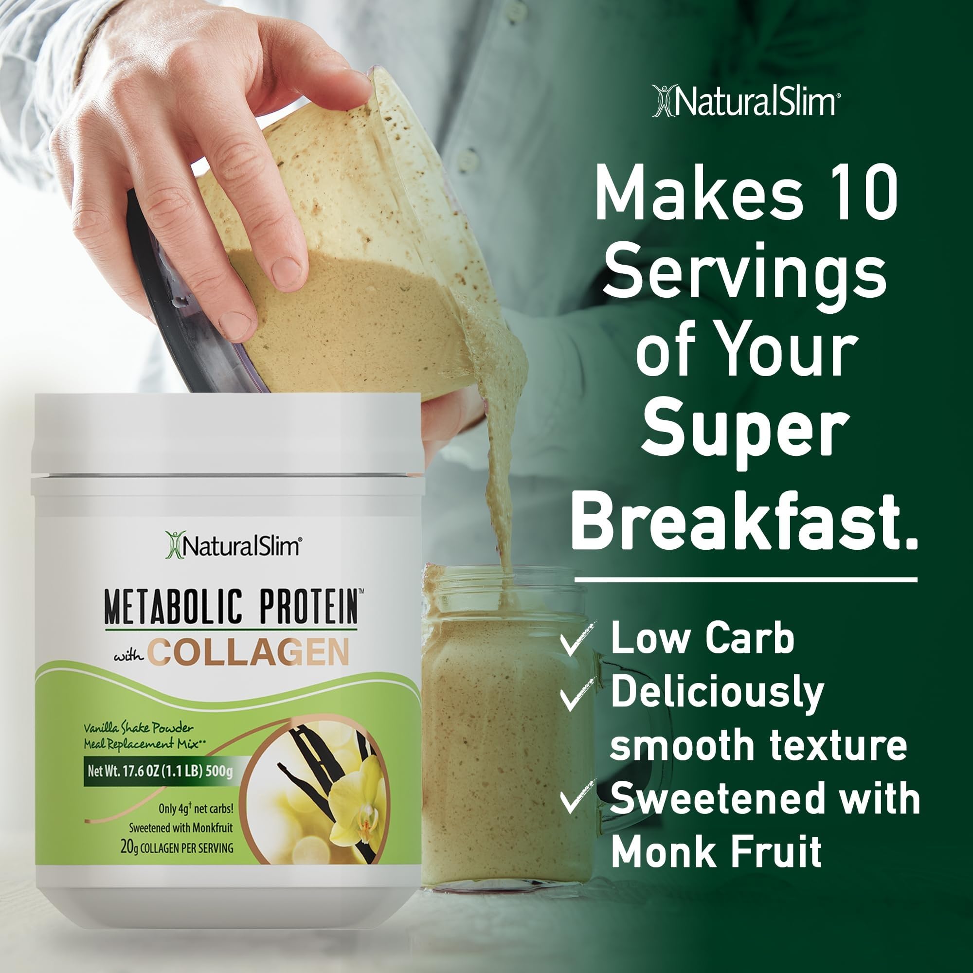 NaturalSlim Metabolic Protein Collagen Peptides Shake, Vanilla, 17.06 oz — Amazon image 7