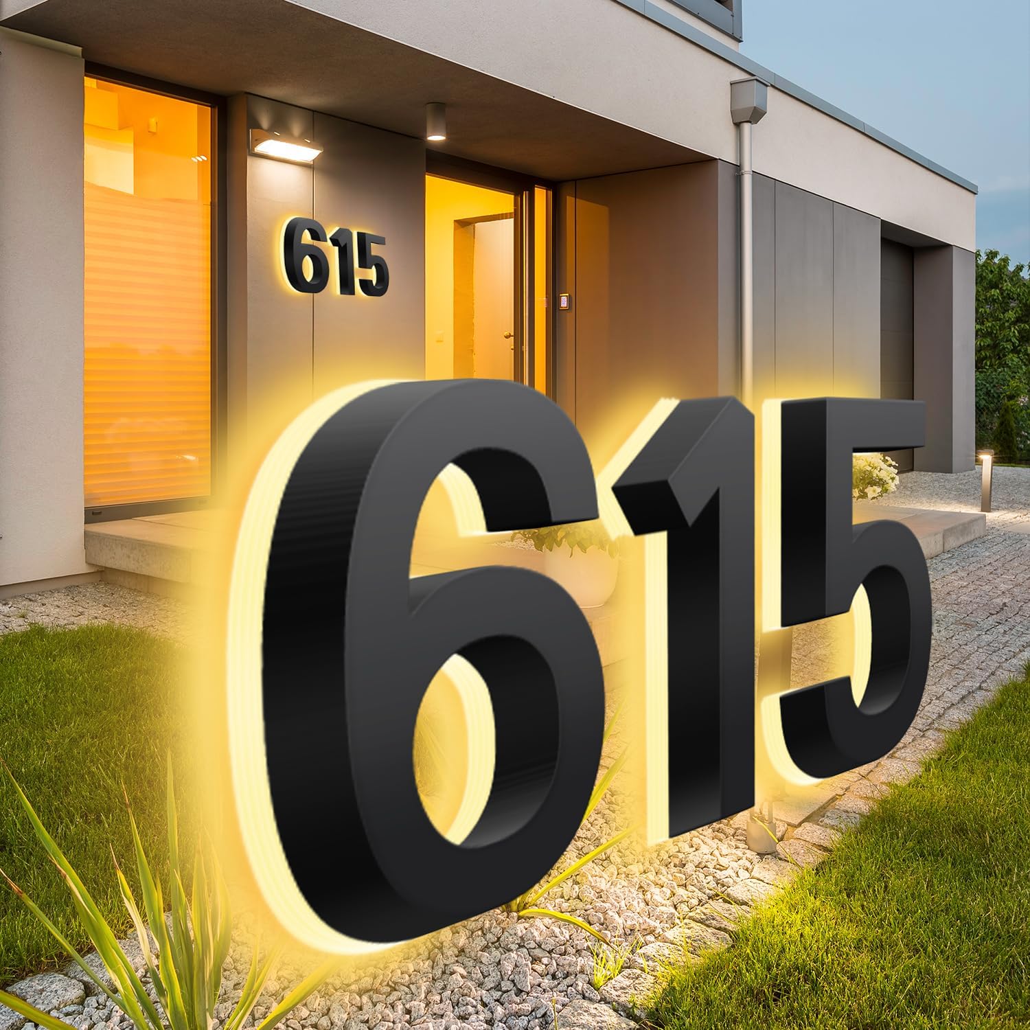 Backlit LED House Numbers, Backlit LED 3000K Illuminated Home Address Numbers, Modern Lighted House Number.