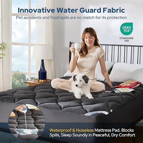 Miniatura 3 de BEDLORE Protector de colchón impermeable tamaño Queen, acolchado con bolsillo profundo de 6 a 18 pulgadas, protector de colchón transpirable y