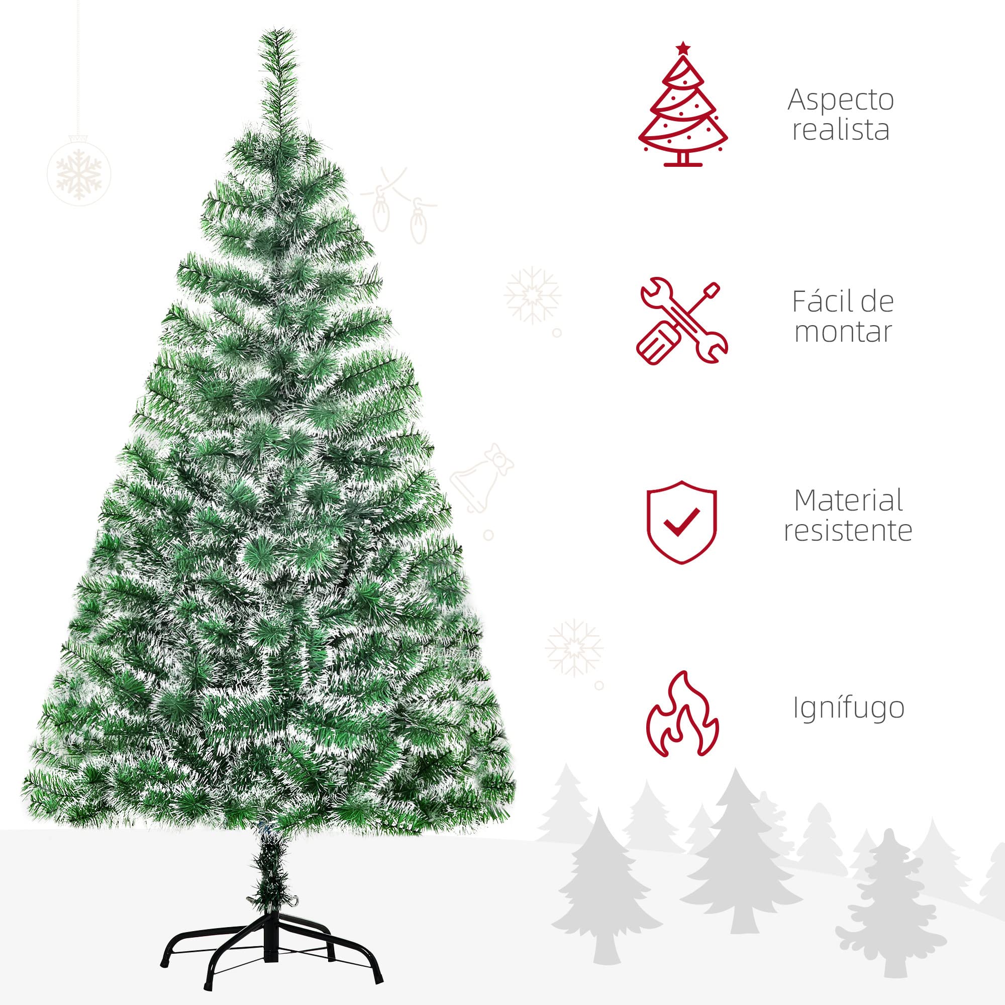 HOMCOM Árbol de Navidad Artificial 150 cm con 416 Ramas Hojas de Pet y Soporte de Metal Decoración Navideña para Interior Salón Fiestas Ø75x150 cm Verde