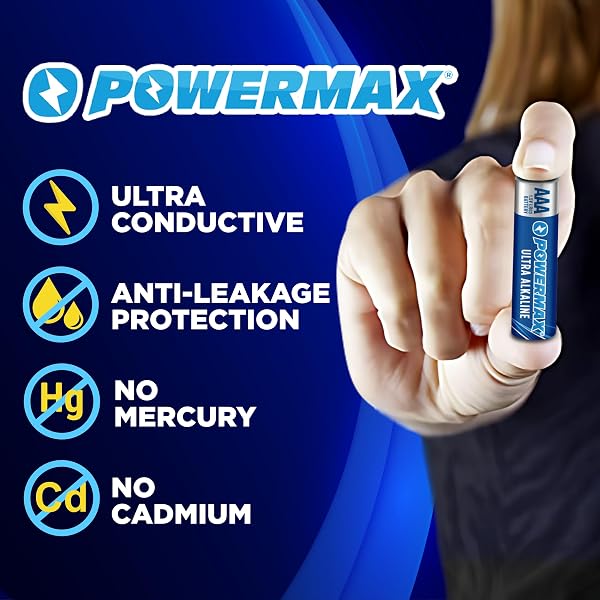 Powermax 24-Count Triple AAA Batteries, Ultra Long Lasting Alkaline Battery for Home and Office, 10-Year Shelf Life, Reclosable Packaging - 5