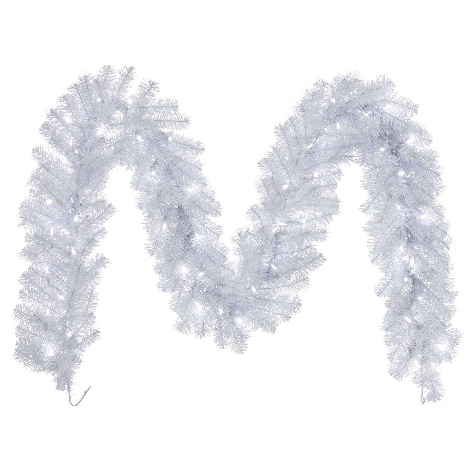 Vickerman 9' Crystal White Spruce Artificial Christmas Garland, Warm White LED Mini Lights - Faux Spruce Christmas Garland - Seasonal Indoor Home Decor