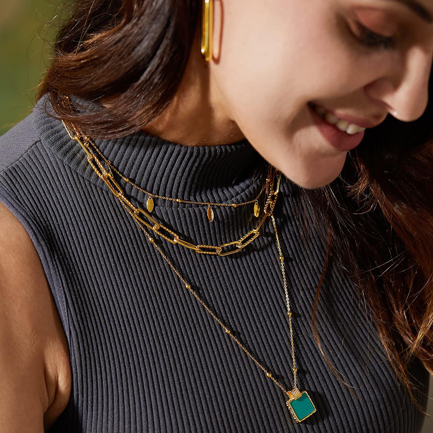 Dainty Layered Choker Necklace 18k gold Plated Y Pendant Commemorative coin Necklace Multilayer Bar Disc Necklace Adjustable Layering Choker Necklaces fashion jewelry for Women Girls - Image 2