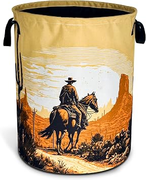 Western Cowboy Laundry Basket Desert Riding Foldable Oxford Cloth Funny Tote Bag Laundry Hamper Clothes Storage Bucket Organizer For Bathroom/Laundry Storage/Bedroom18.9x16.5 Inch