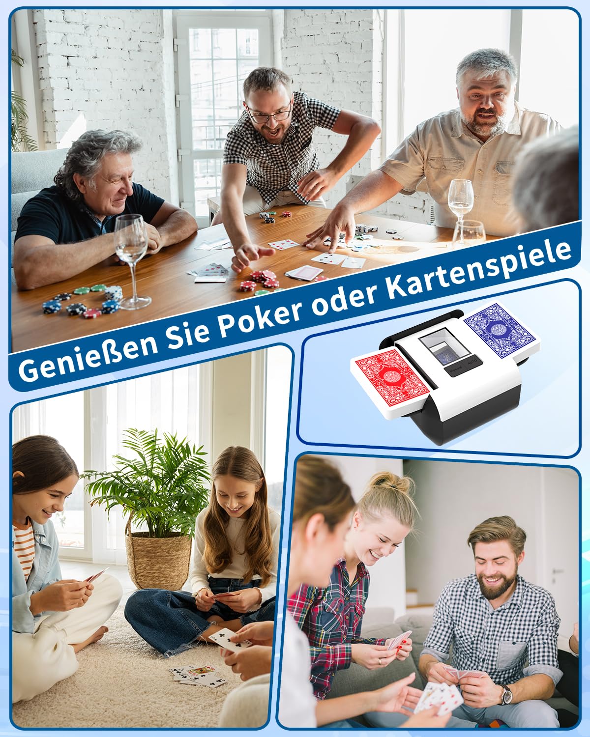 Kartenmischmaschine, Automatischer Kartenmischer für 1–2 Decks, Elektrische Mischmaschine Karten mit 2000mAh Wiederaufladbarer, Geräuscharm kartenmischgerät für UNO Skip Bo Kartenspiel Poker Phase10