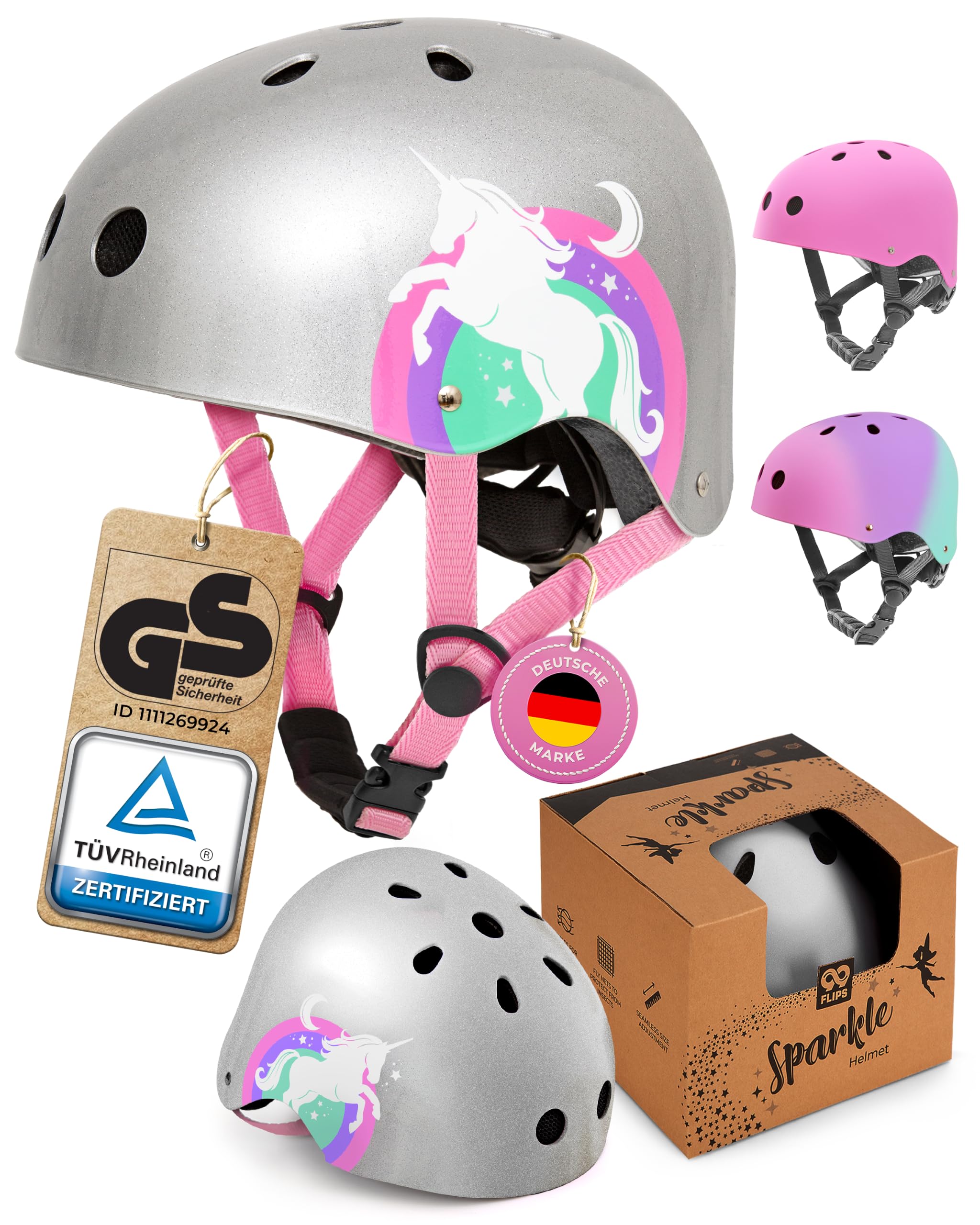 99FLIPS Skaterhelm Kinder - Fahrradhelm Mädchen 8 Jahre - Helm Kinder | Fahrradhelm - Glitter, XS - Helm für Fahrrad, Skateboard, Inline Skates & Scooter - SPARKLE - Kinderhelm - Jungen