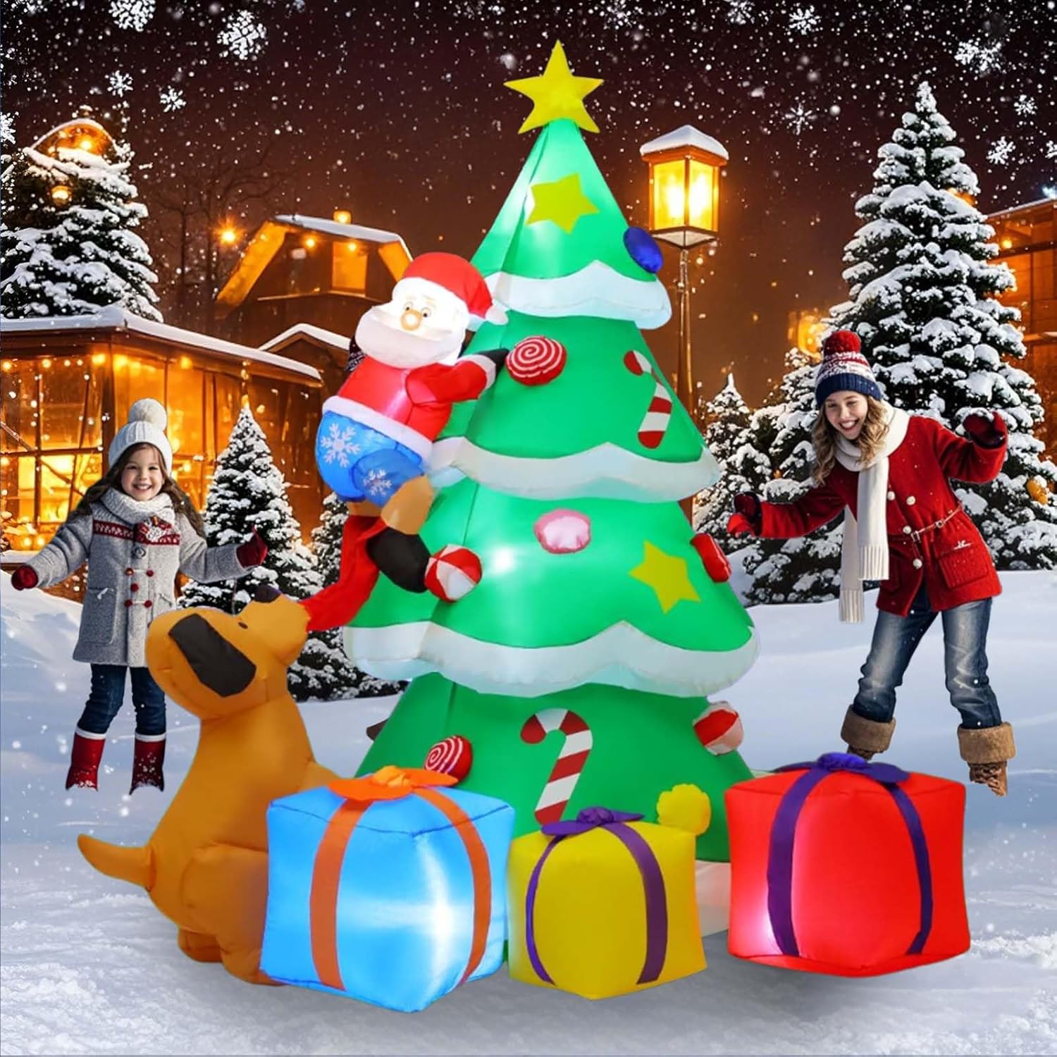 6 FT Halloween Inflatables Decoration, Blow Up Yard Decorations, Day of The Dead Spooky Sugar Skull Couple Guitar and Skeleton Dog, Dia De Los Muertos Décor with Built-in LED for Outdoor (Tree Dog)