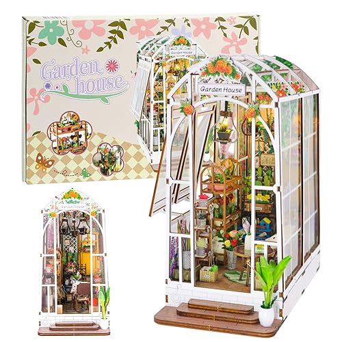 Book Nook Kits for Adults, Miniature House Dollhouse Kit for Teens, DIY Crafts for Adults, Bookshelf Decor Garden House with LED Light, Gifts for Family and Friends