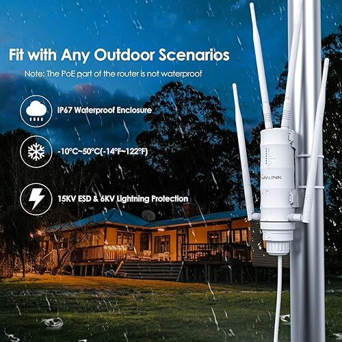 Miniatura 5 de Amplificador WAVLINK AC1200 para WiFi al aire libre, punto de acceso inalámbrico resistente a la intemperie de doble banda con POE, amplificador de