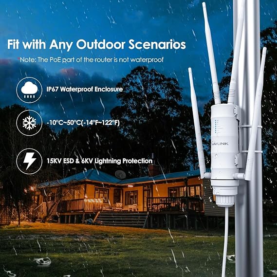 WAVLINK AC1200 Outdoor WiFi Range Extender, Weatherproof Dual Band Outdoor Access Point with POE, High Power Long Range WiFi Extender, 4x7dBi Antennas, AP/Router/Repeater Mode