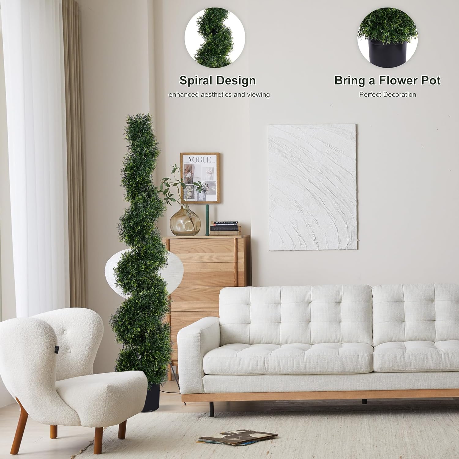 5FT Spiral Artificial Topiary Trees, Artificial Outdoor Plants - Faux Cedar Trees for Front Porch Indoor Outdoor Decor Artificial Plants UV Resistant Set of 2 - Image 3