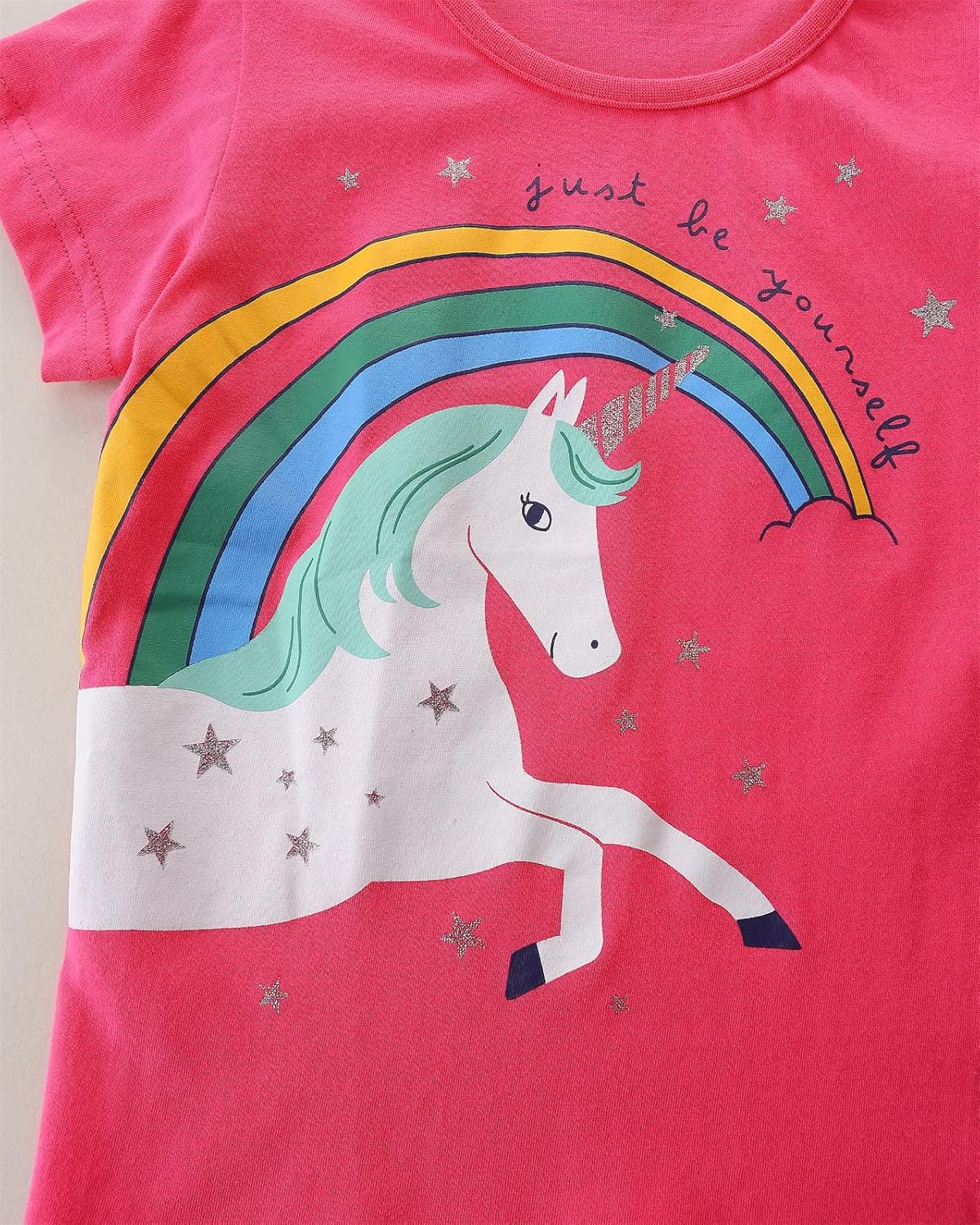 Toddler Girls' Short Sleeve T-Shirts Easter Pink Unicorn Summer Graphic Tee Shirt Tops White Yellow 3 Packs Sets 3T - Image 7