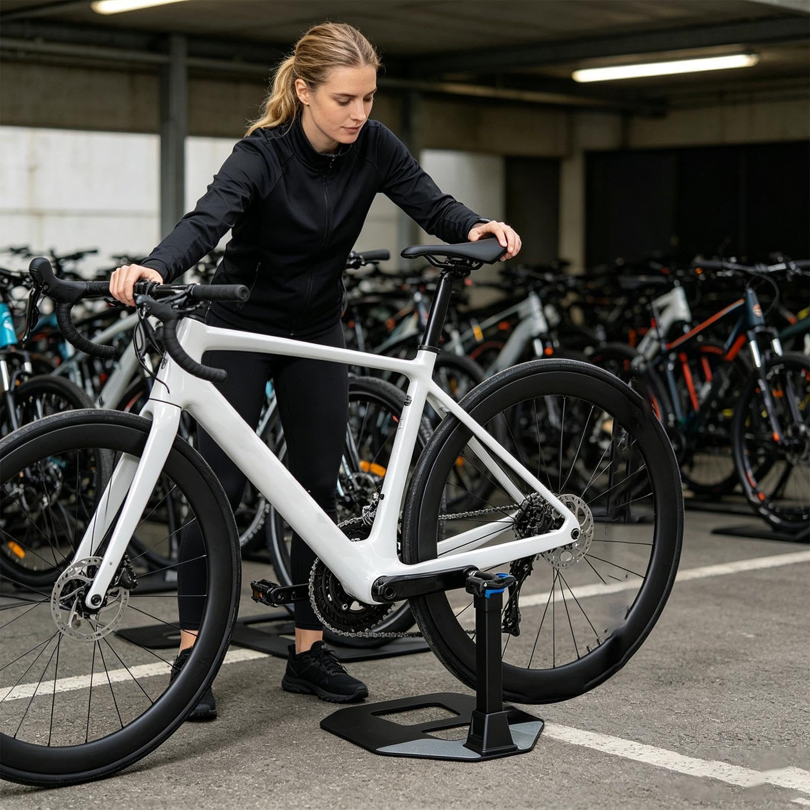 Soporte de suelo para bicicleta - Organizador de almacenamiento vertical pa | La construcción de nailon y acero con alto contenido de carbono proporciona un soporte confiable para la colocación organizad
