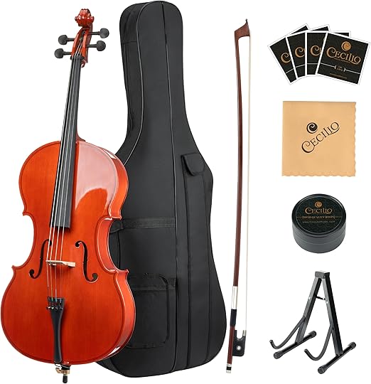 Cecilio 4/4 Full Size Cello, Beginner Cello 4/4, Acoustic Cello Set with Portable Bag, Bow, Rosin, Stand, String Musical Instruments for School Orchestras, Performances