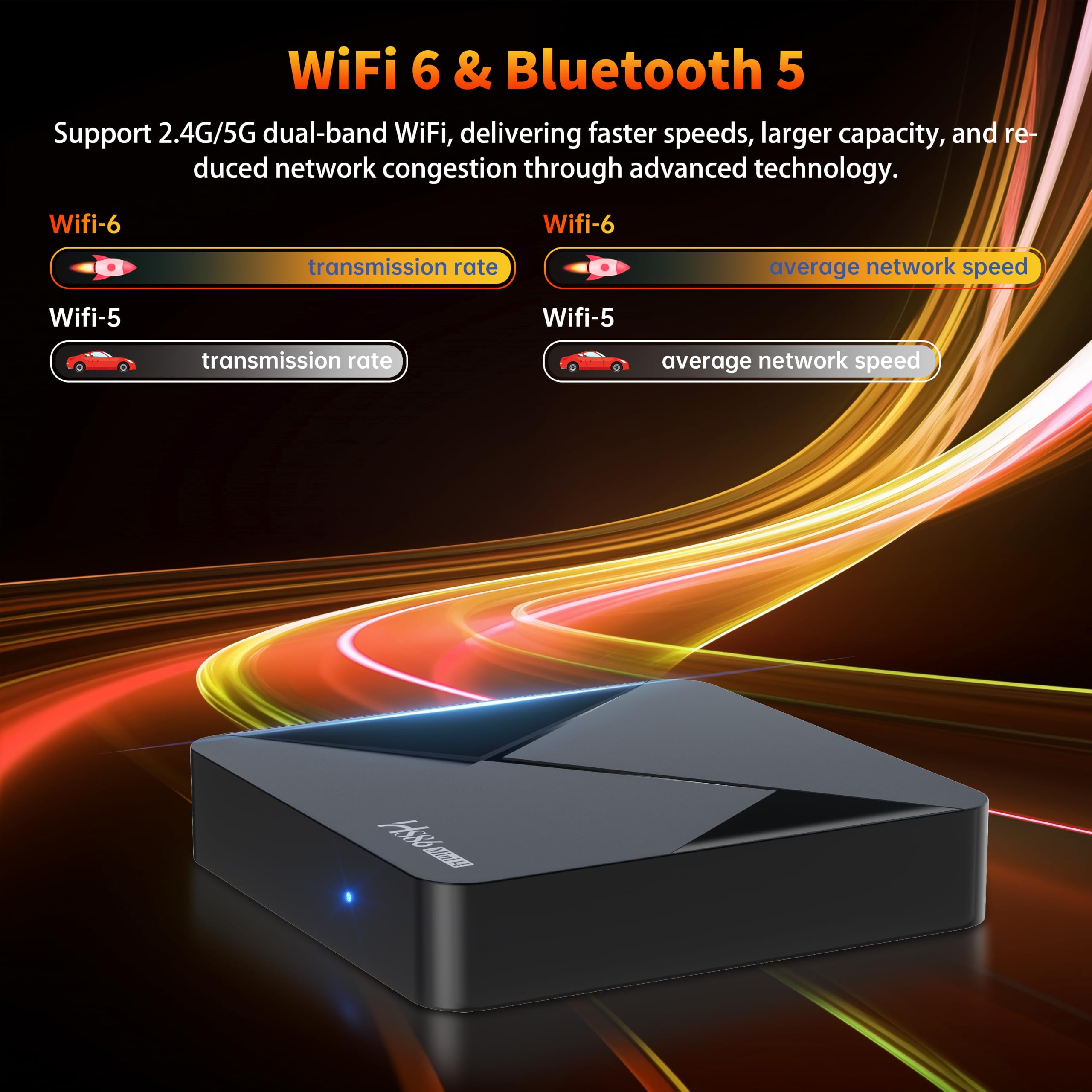 HS86 MINI14 Android 14.0 TV Box 4K 60FPS, UHD Smart TV Box Android 2 Go de RAM 16 Go ROM RK3518 Quad-Core 32 Bits Cortex-A53, 2,4 GHz/5,0 GHz Double Wifi6 10/100 M LAN Enternet Bluetooth 5.4 USB3.0