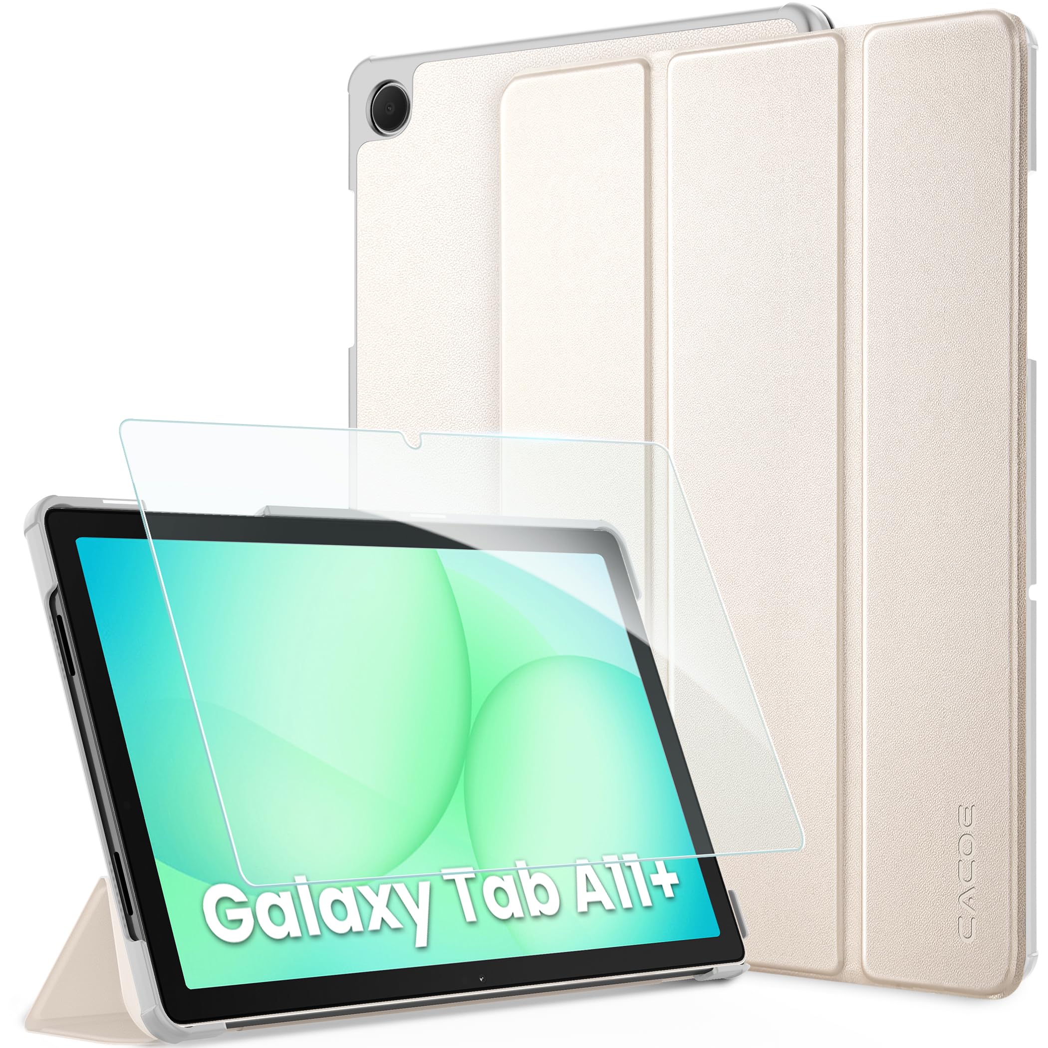 CACOE Hülle für Samsung Galaxy Tab A11+ Plus/ A9+ 11 Zoll 2025 mit Schutzfolie - Ultradünne PU Leder Schutzhülle mit Standfunktion und Auto Sleep/Wake, Sternenlicht