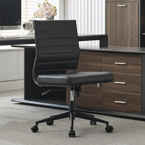 Miniatura 2 de Okeysen Silla de escritorio de oficina sin brazos, ergonómicas giratorias negras sin brazos para sala de conferencias, altura ajustable, silla de