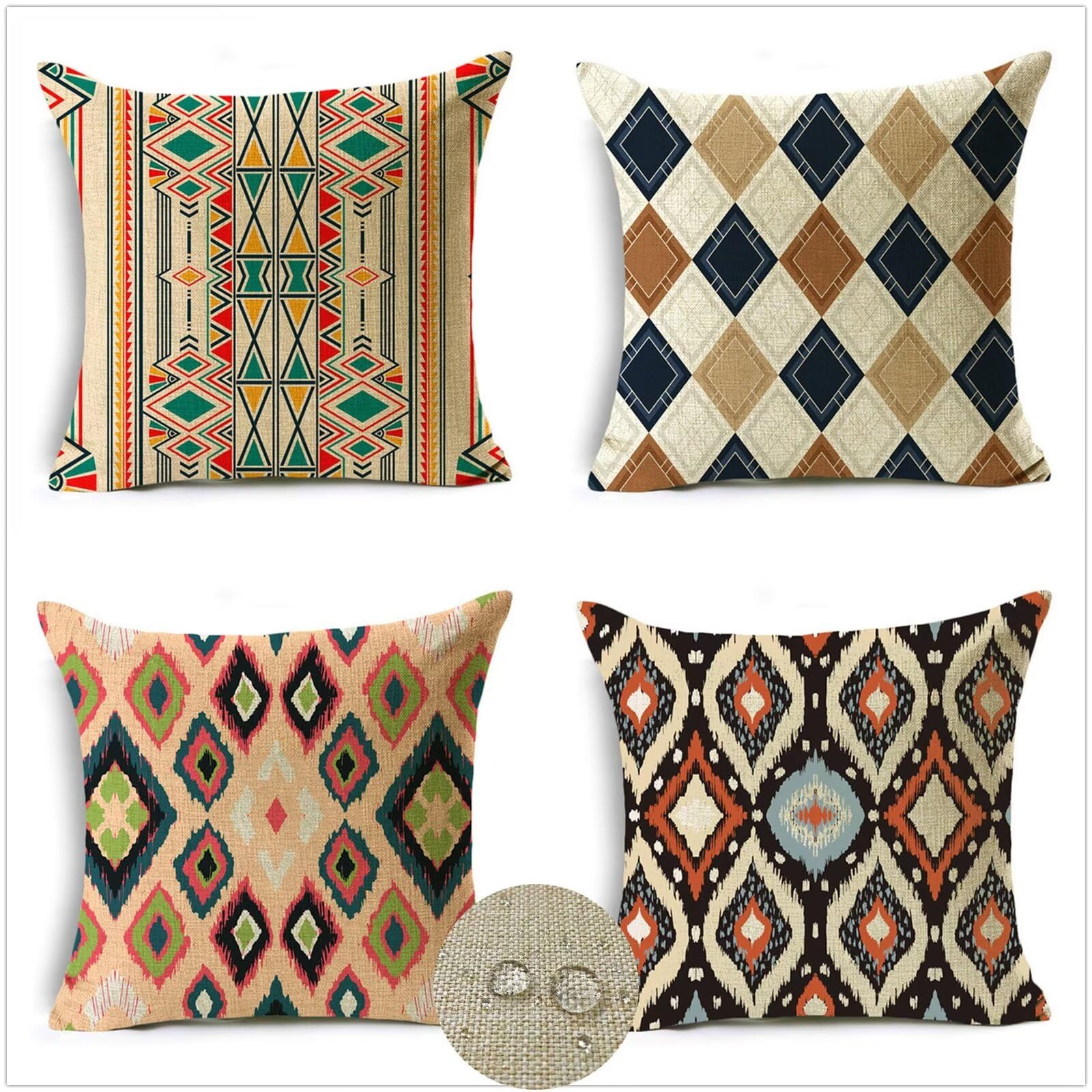 Federe Cuscini Divano 60x60cm Set di 4 Cuscini per Divano in Lino Cuscini da Esterno,Quadrato Doppio Lato Estate Impermeabili Boho Cuscini Decorativi,per Divano Soggiorno Sedia Letto Marrone OW-2492