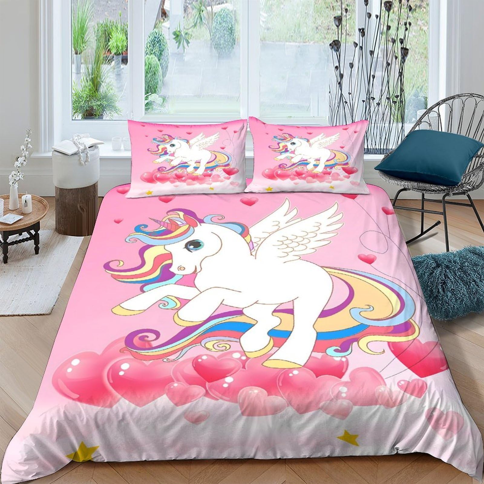 Ctjqhvkz Style-8 3D Printed Pink Unicorn Fitted Sheet Microfiber Rainbow Clouds Bed Sheet Anti-Slip Washable For Bedroom Dorm Mattress Decor Single（135X200cm）