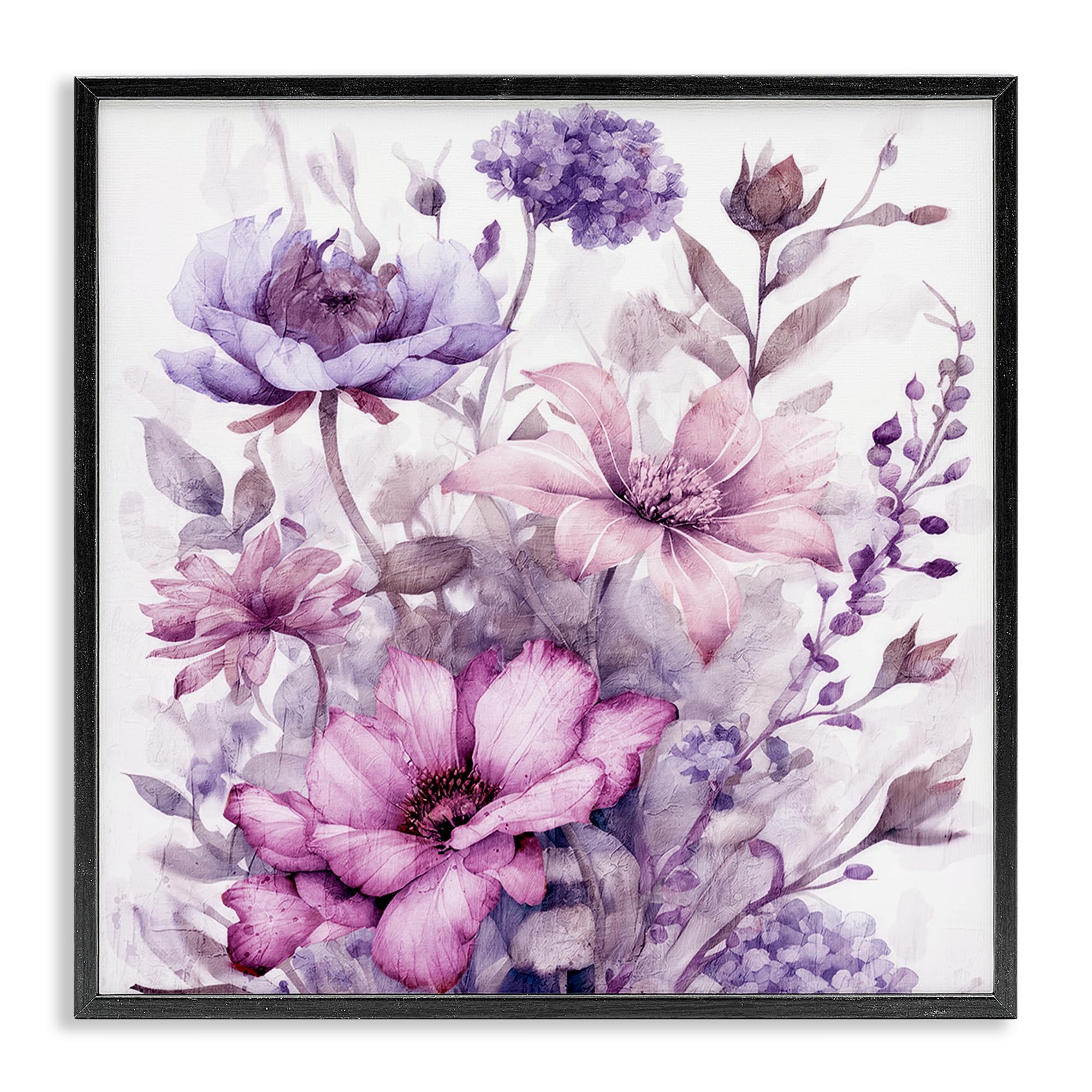 Stupell Industries Purple Blush Floral Bouquet 'Purple & Blush Florals', Framed Giclee Art, Black, 12 X 12 Inches, Easy To Hang And Sturdy, Made In Usa, By Kim Allen