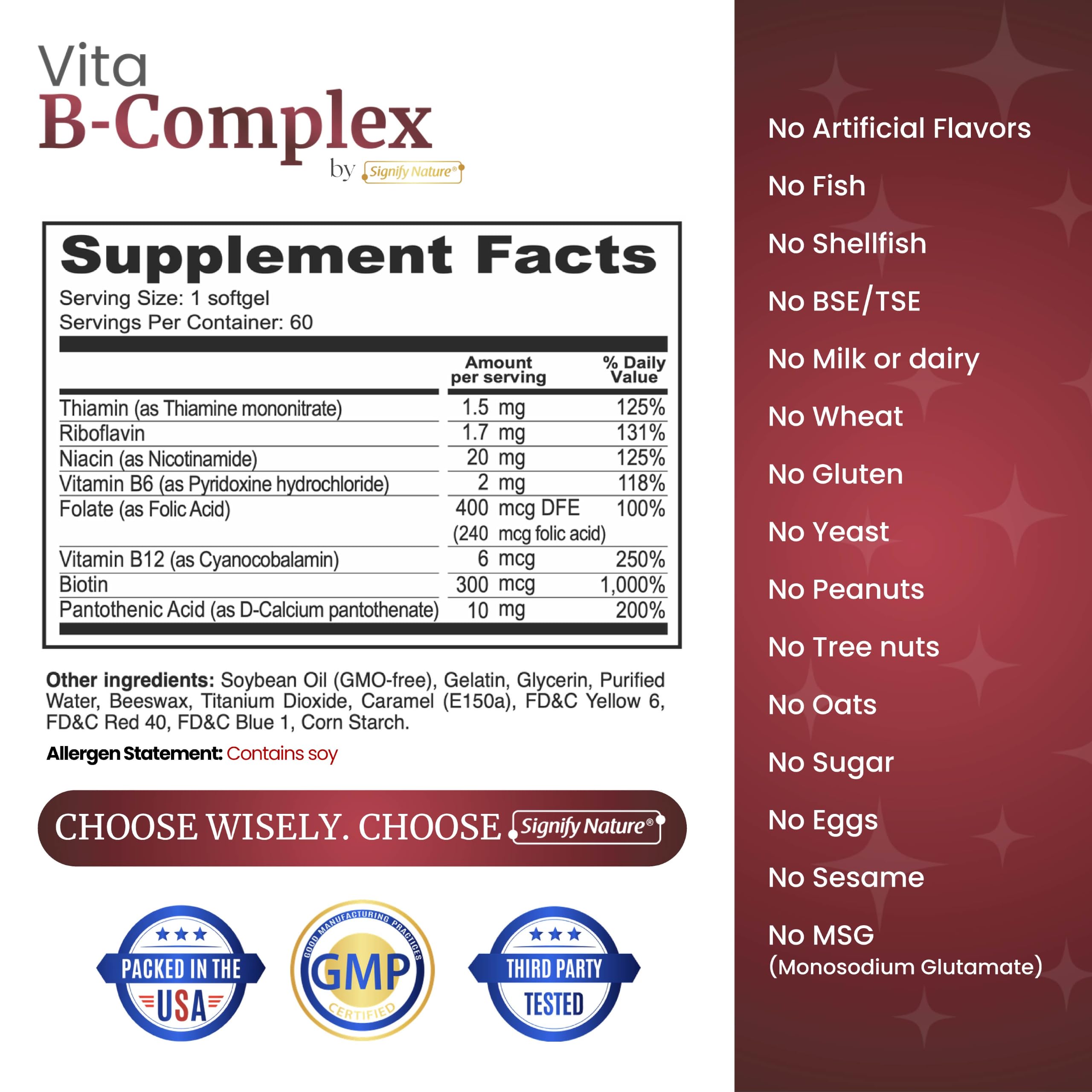 SIGNIFY NATURE VitaBComplex – B Complex Vitamins for Men & Women, 60 CT — Amazon image 2