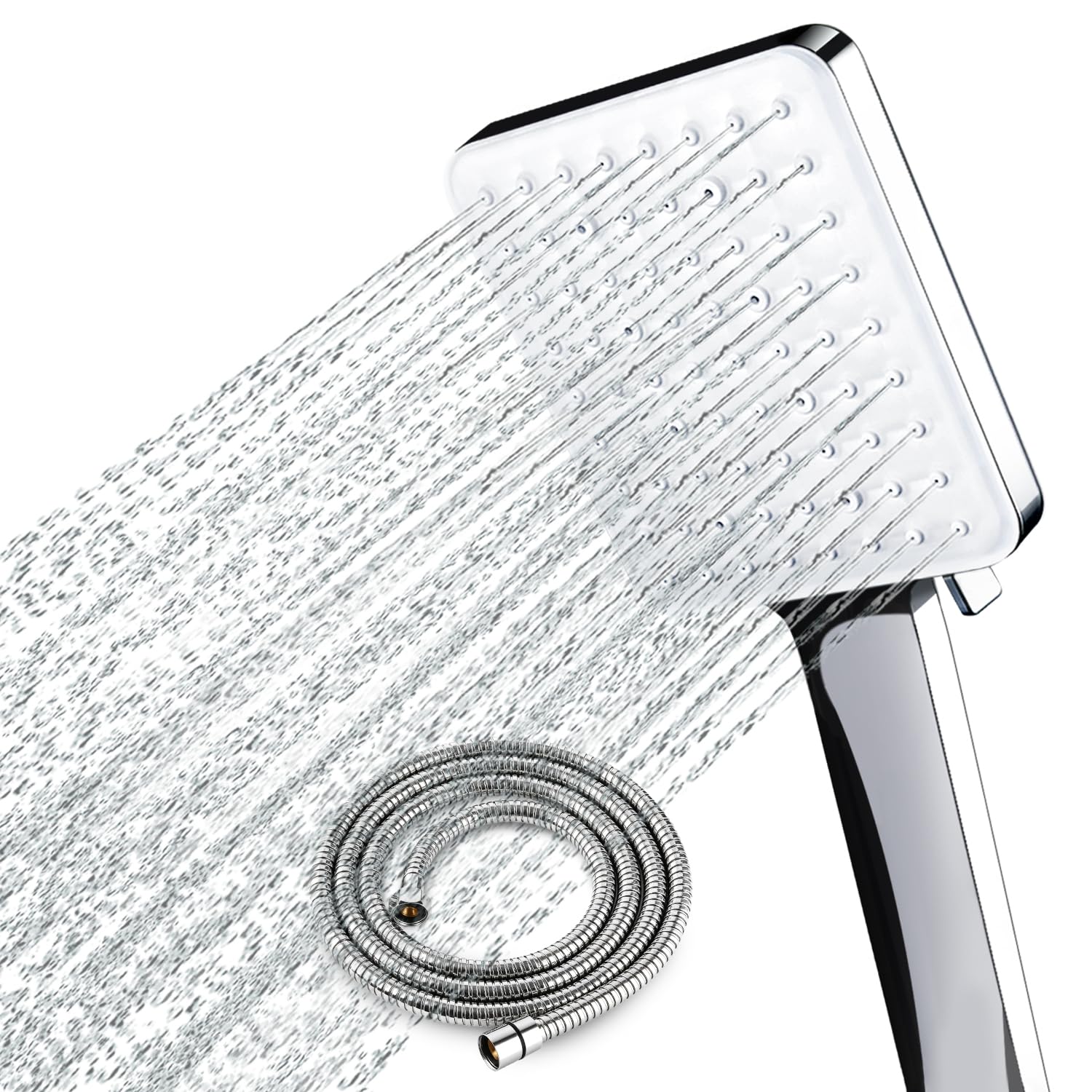 Newentor Shower Head with 1.5 m Hose, 6 Spray Modes, Chrome