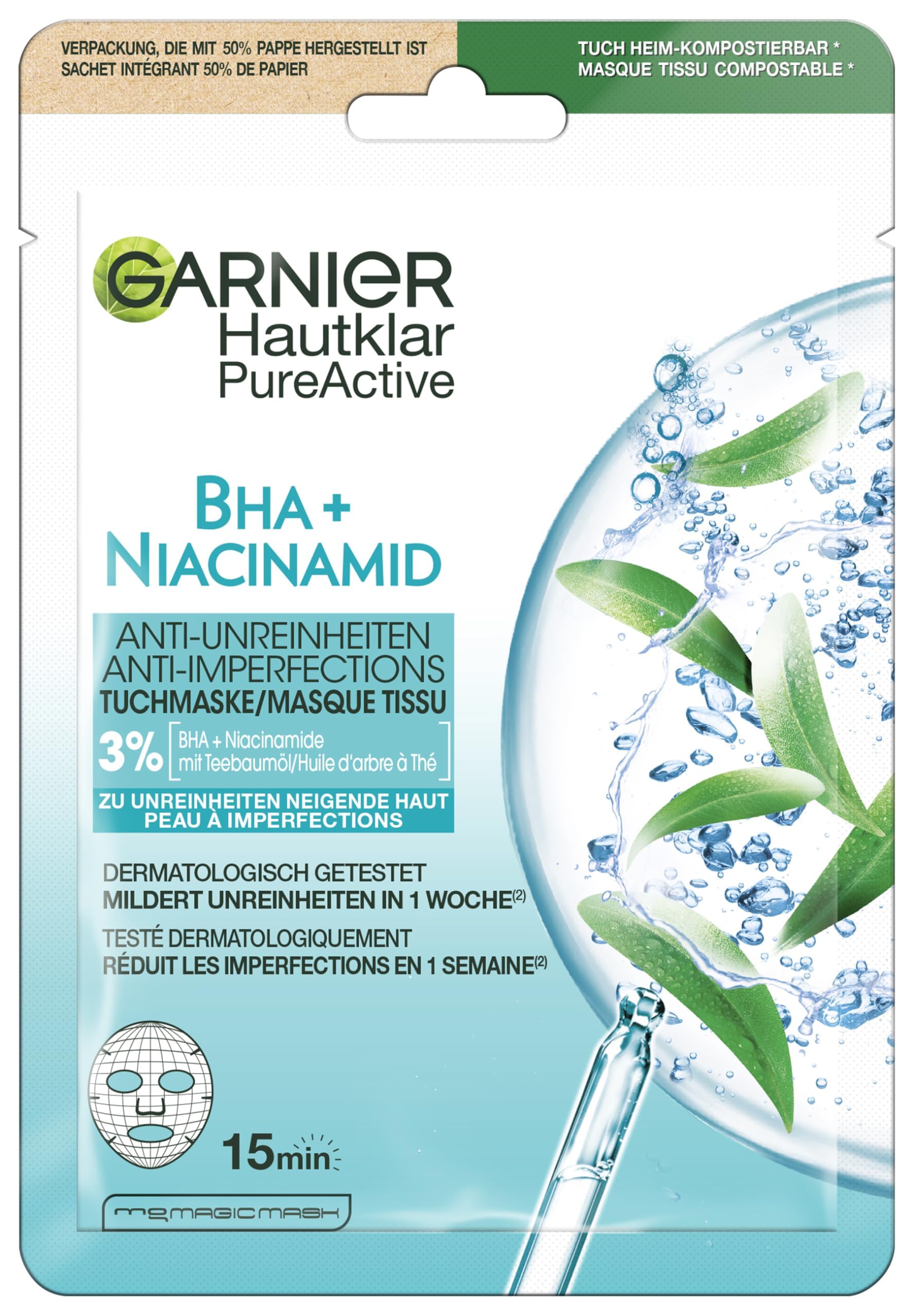 Cloth Mask, Face Mask for Oily Skin, Anti-Impurities, Formula with Tea Tree Oil and Salicylic Acid, Clear Active, 23 g