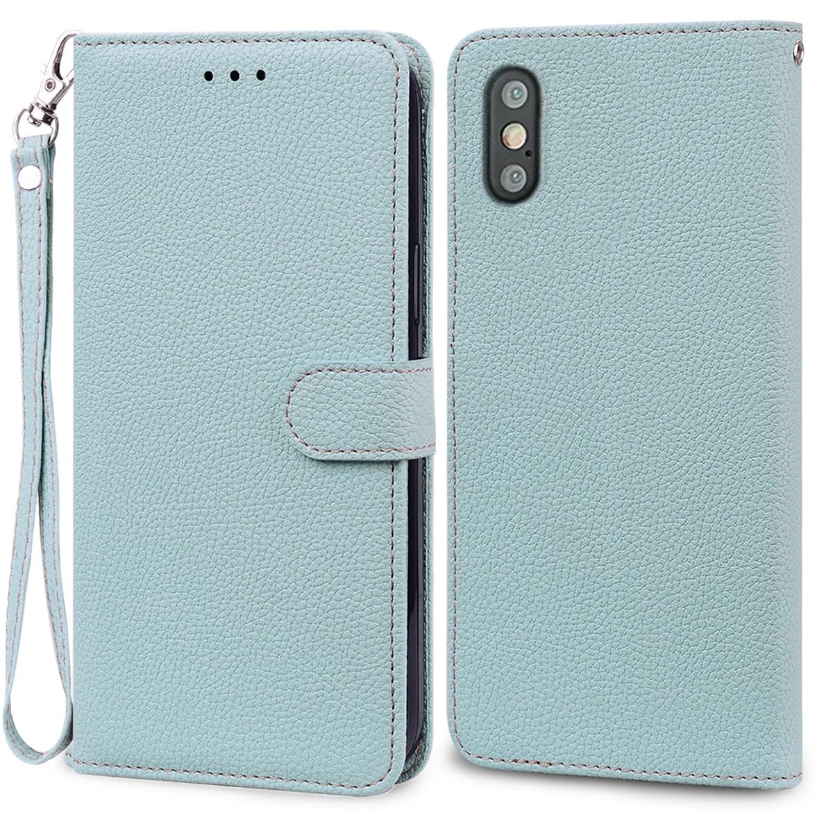 iphoneX iphoneXs ケース 手帳型 iPhone X XS iPhone10 iPhone10s 通用 ストラップケース いphone10 いphone10s アイフォン カバー アイホンxs アイホンx 携帯ケース 適用 case Cobeimisr ライチ紋 軽量 カードケース ストラップ スマホケース ライト ブルー