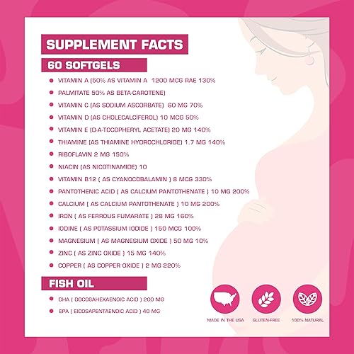 Miniatura 8 de Pregnaforte Multivitamínico prenatal 60 días ácido fólico, omega-3 DHAEPA, vitaminas A, B6, B12, C, D3, E y minerales calcio, hierro, zinc, magnesio