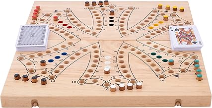 Engelhart – 350264 - XL Wooden Tock Game - 6 Players - Folding Rubberwood Box - Traditional Canadian Board Game - Course with Cards - 2 to 6 Players - Ages 6 and up