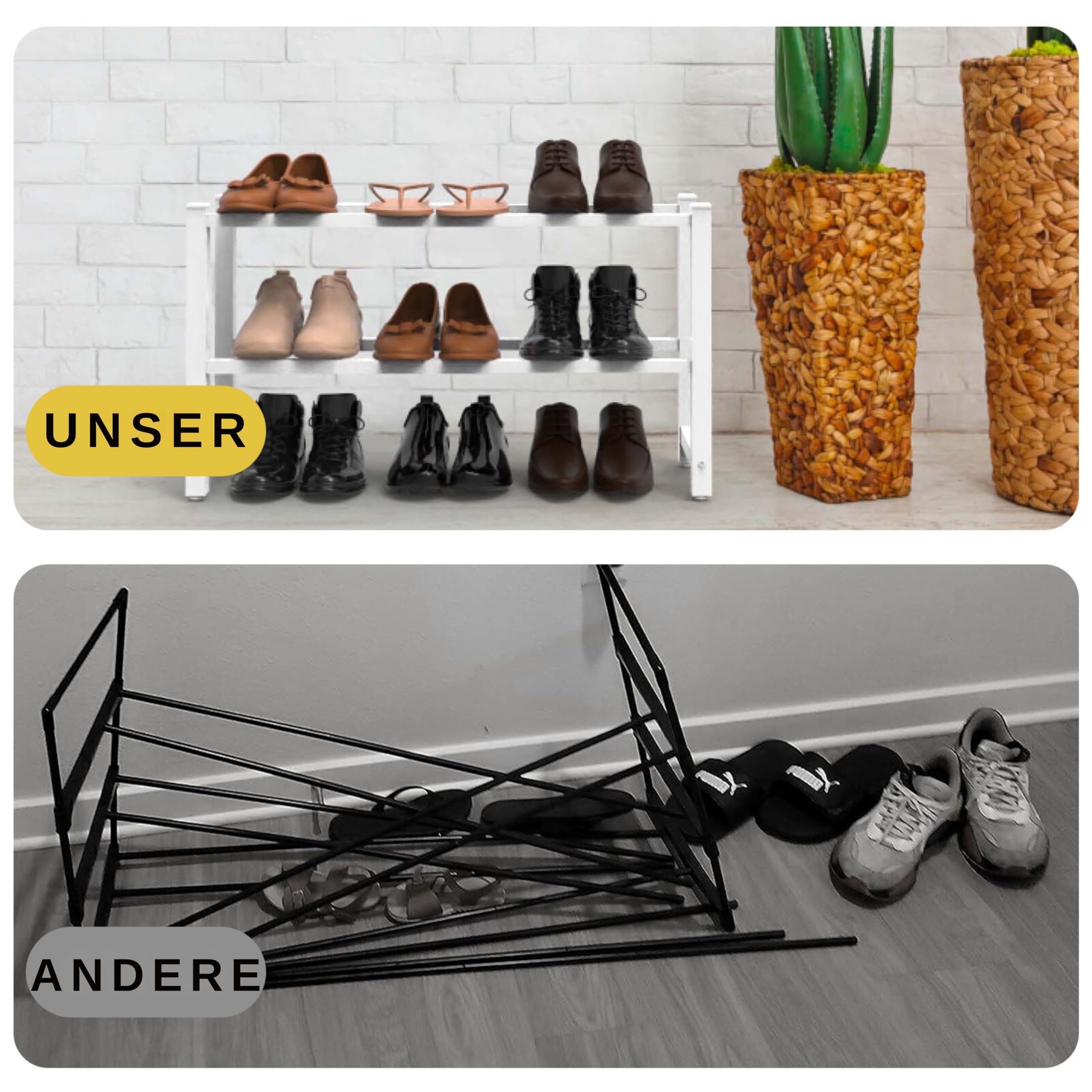 Schuhregal 2 Etagen, Schuhschrank Metall Platzsparend, Weiß | Schuhorganizer & Schuhaufbewahrung, Schmales Teleskop-Regal für Kleiderschrank, Wohnzimmer, Schlafzimmer & Flur, 70x20x37cm