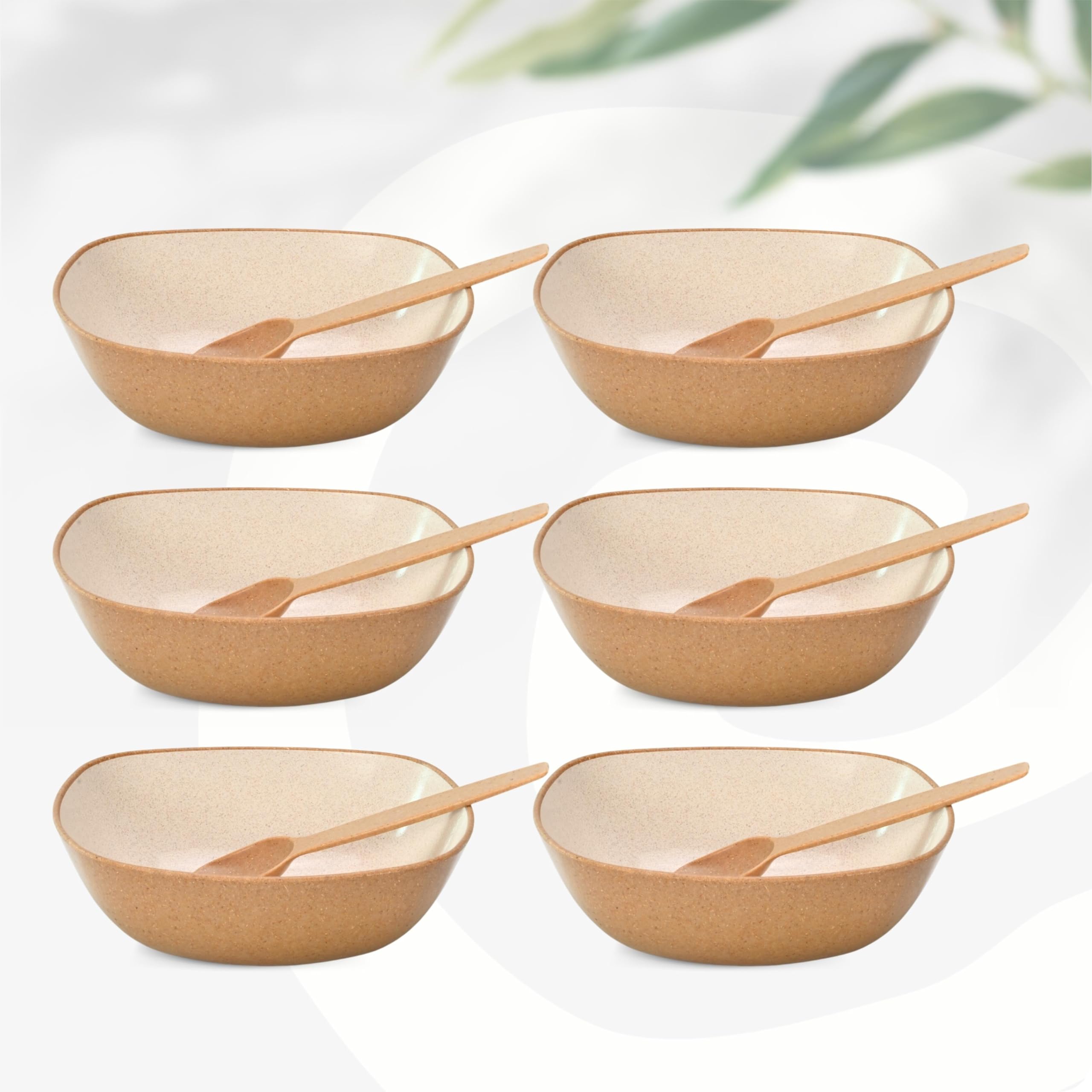 Eha Set of 6 Earth-Friendly Multipurpose Bowls for Kitchen | 600 ml | Made with Bamboo Fibers & Rice Husk | Microwave Safe Bowl | for Hot & Cold Serving Bowl Set | Tortilla